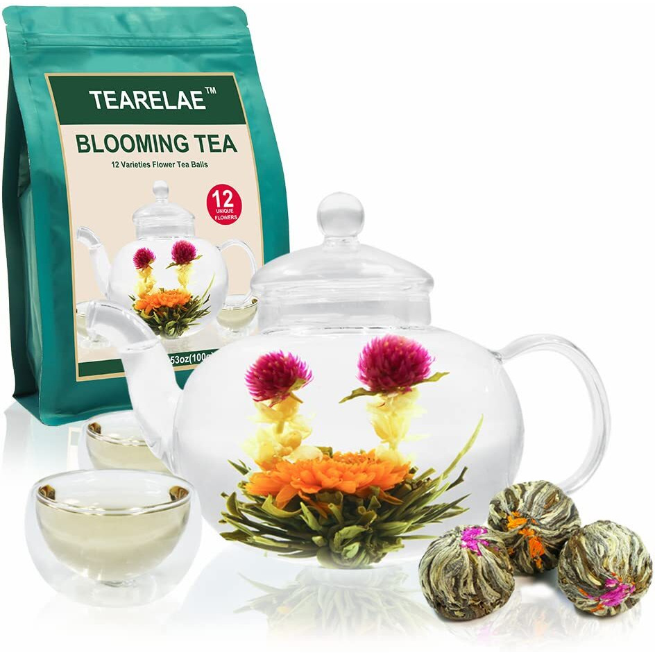 Tearelae Blooming Tea Flowers - 12Pcs Individually Sealed Flowering Tea Balls - Hand-Tied Natural Green Tea Leaves & Edible Flowers - Gifts For Tea Lovers