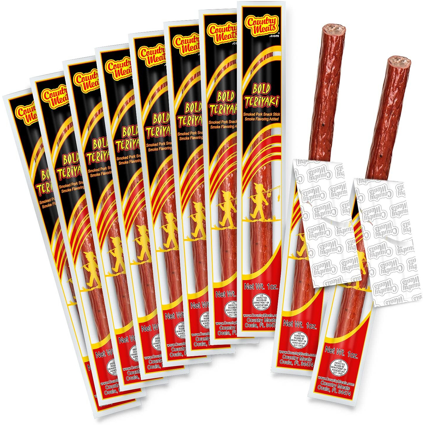 Country Meats, Meat Sticks, 0 Trans Fat, Usda Certified, Good Source Of Protein, Carb Conscious Snack (10 Meat Sticks, Bold Teriyaki)