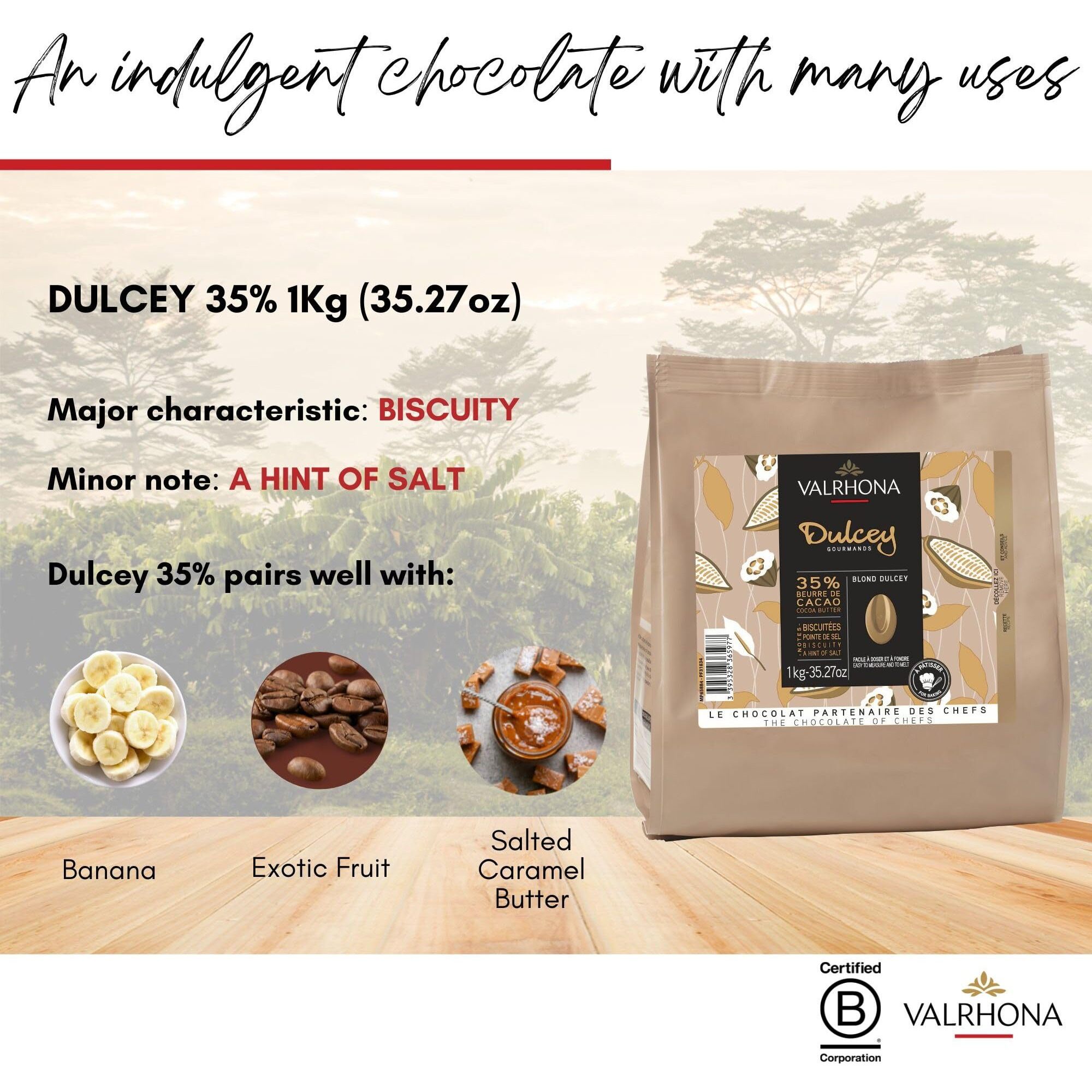 Valrhona Premium French Baking Blonde Chocolate Discs (Feves). Dulcey 35% Cacao. Creamy, Caramel Cookie Flavor Notes. Easy Melt & Tempering. Creamy, Balanced, For Luscious Frostings. 1Kg (Pack Of 1)