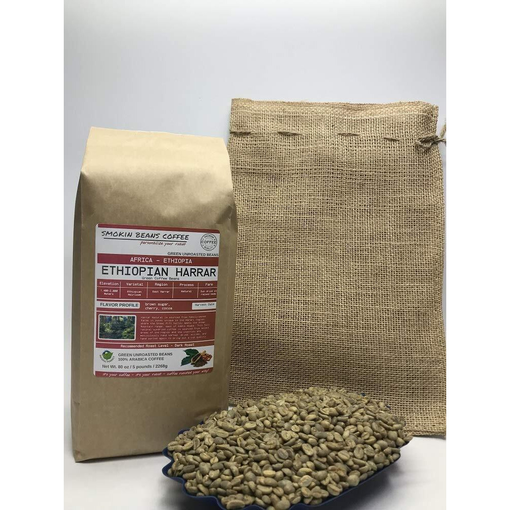 5-Pound Ethiopia's Finest Blend, Unroasted Green Coffee Beans, Fresh Current Crop Specialty Grade, Roast The Beans Yourself At Home On Your Roasting Equipment Prior To Using For Brewing Coffee
