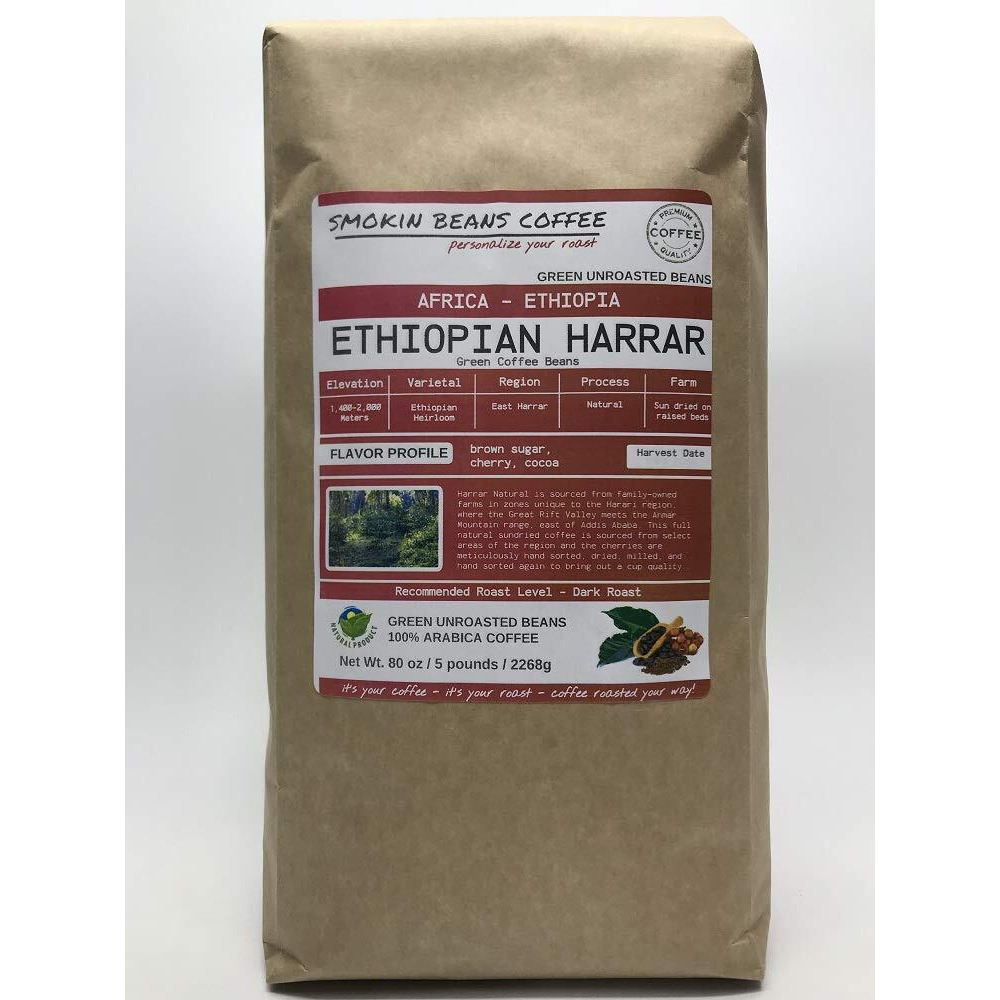 5-Pound Ethiopia's Finest Blend, Unroasted Green Coffee Beans, Fresh Current Crop Specialty Grade, Roast The Beans Yourself At Home On Your Roasting Equipment Prior To Using For Brewing Coffee