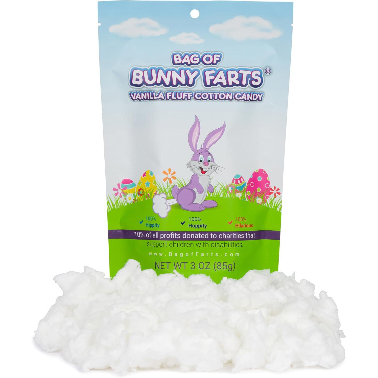 Bag Of Bunny Farts Vanilla Cotton Candy Funny Easter Basket Stuffer For All Ages Unique Birthday For Friends, Mom, Dad, Girl, Boy Gag Gift, 3 Ounces / 1 Pack