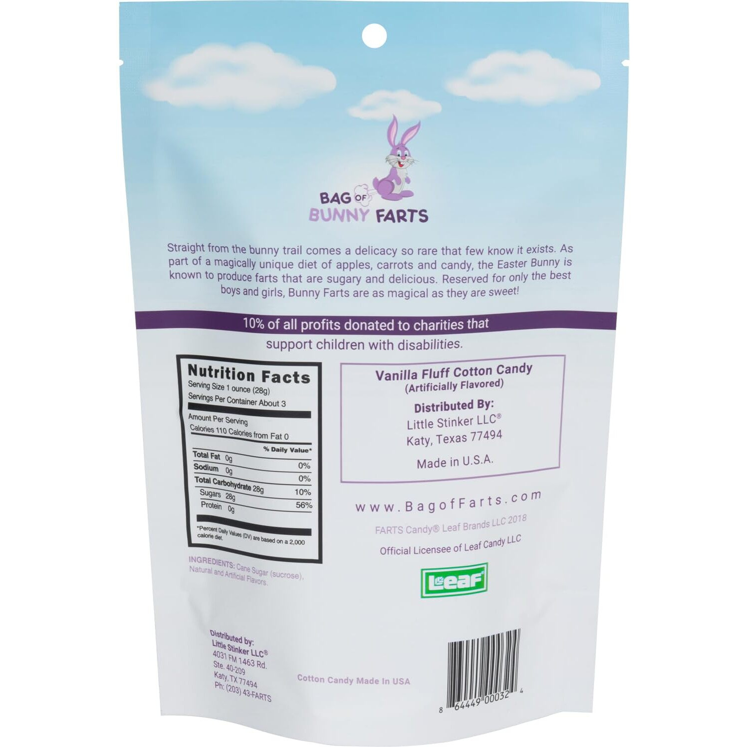 Bag Of Bunny Farts Vanilla Cotton Candy Funny Easter Basket Stuffer For All Ages Unique Birthday For Friends, Mom, Dad, Girl, Boy Gag Gift, 3 Ounces / 1 Pack