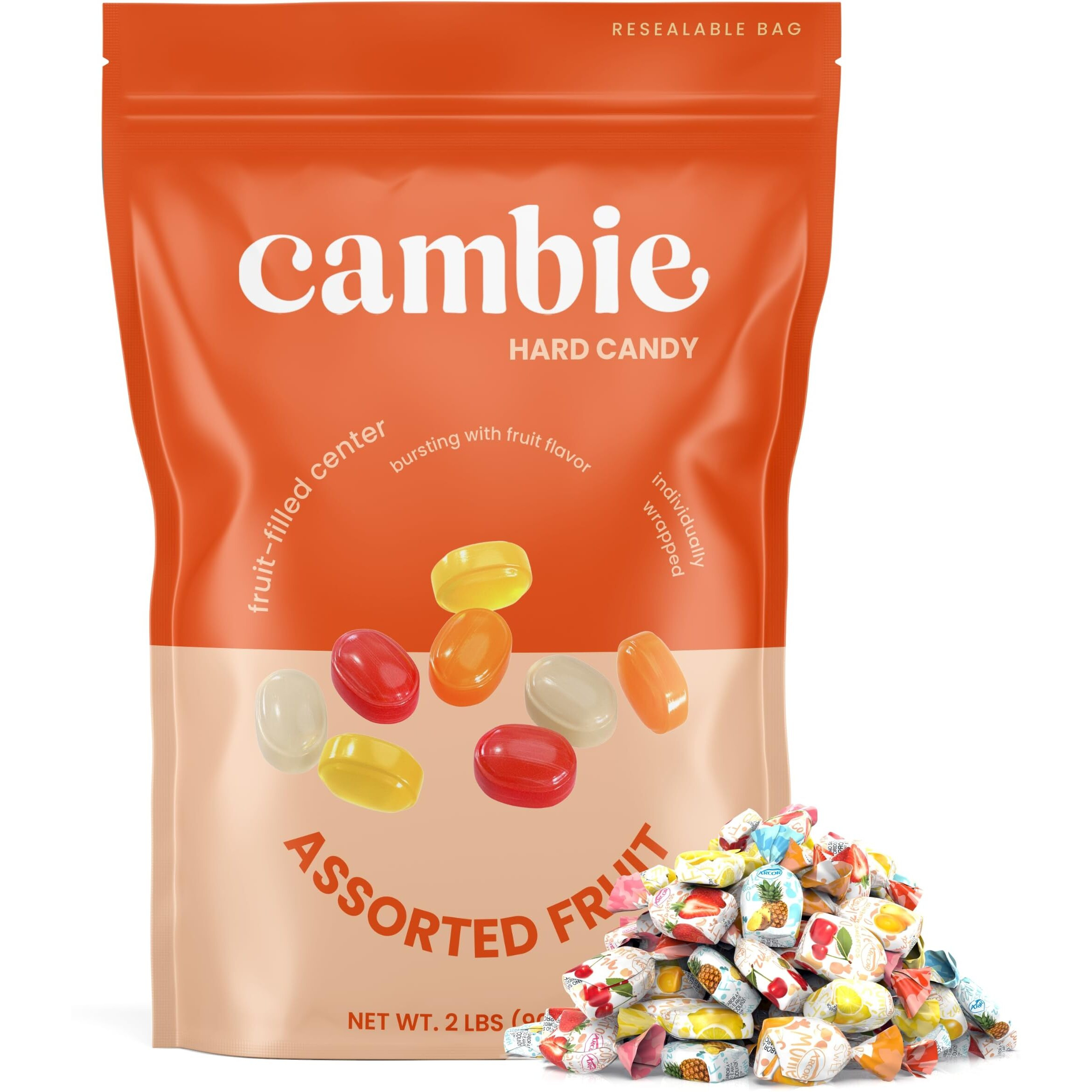 Arcor Fruit Filled Bon Bon Hard Candy By Cambie | Hard Fruit Candy With Soft & Chewy Interior | Individually Wrapped Bon Bons In Strawberry, Cherry, Pineapple, Orange & Lemon (2 Lb)