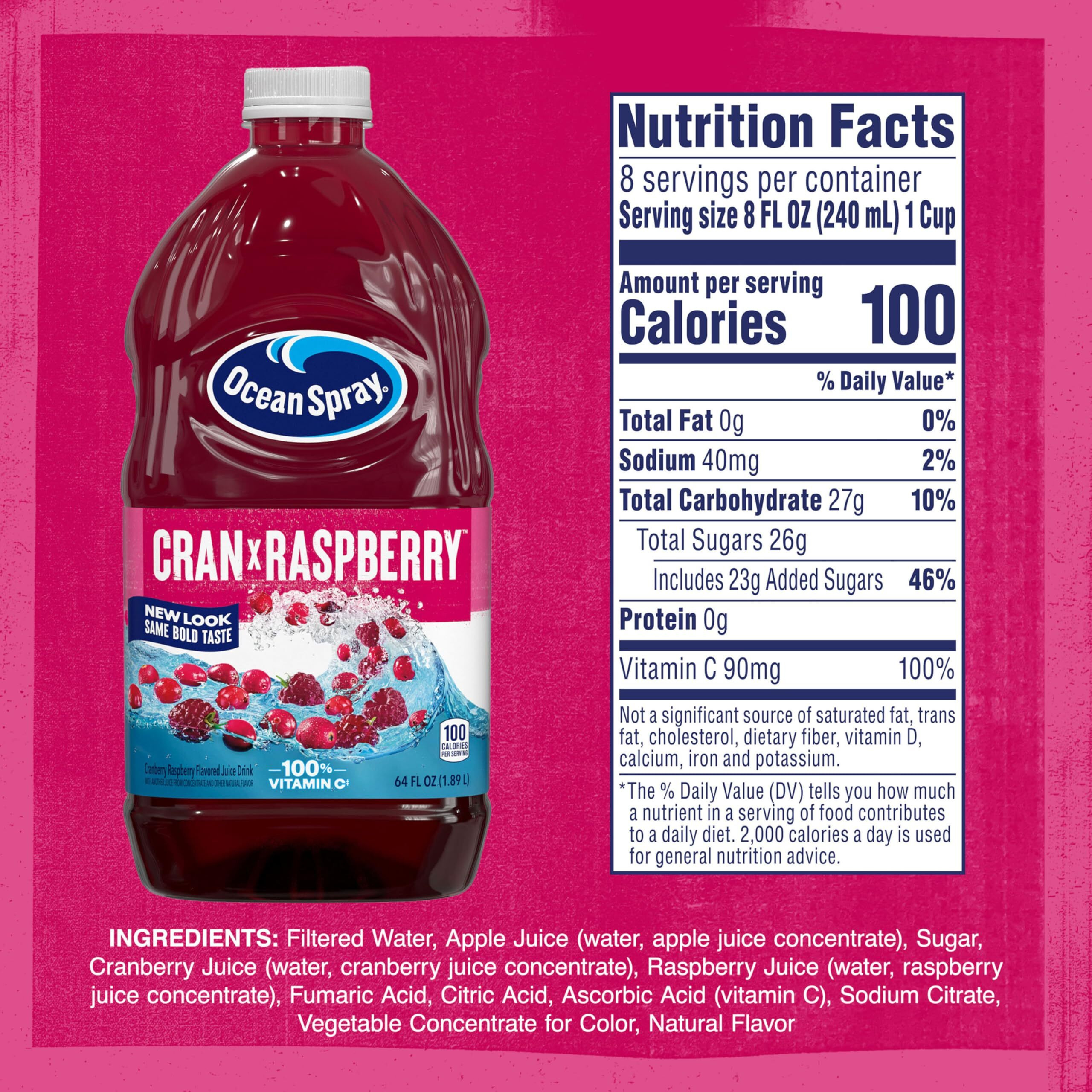 Ocean Spray Cran-Raspberry Cranberry Raspberry Juice Drink, 64 Fl Oz Bottle (Pack Of 8)