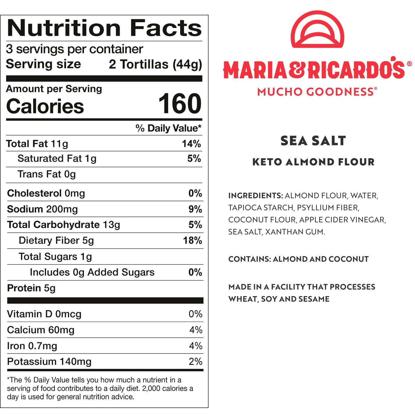 Maria & Ricardo's Keto Tortillas | Almond Sea Salt | Low Carb | Grain Free | Paleo | Non Gmo | Vegan | Gluten Free | Keto Certified Tortilla Wraps. (4 Pack, 6 Tortillas Per Pack)