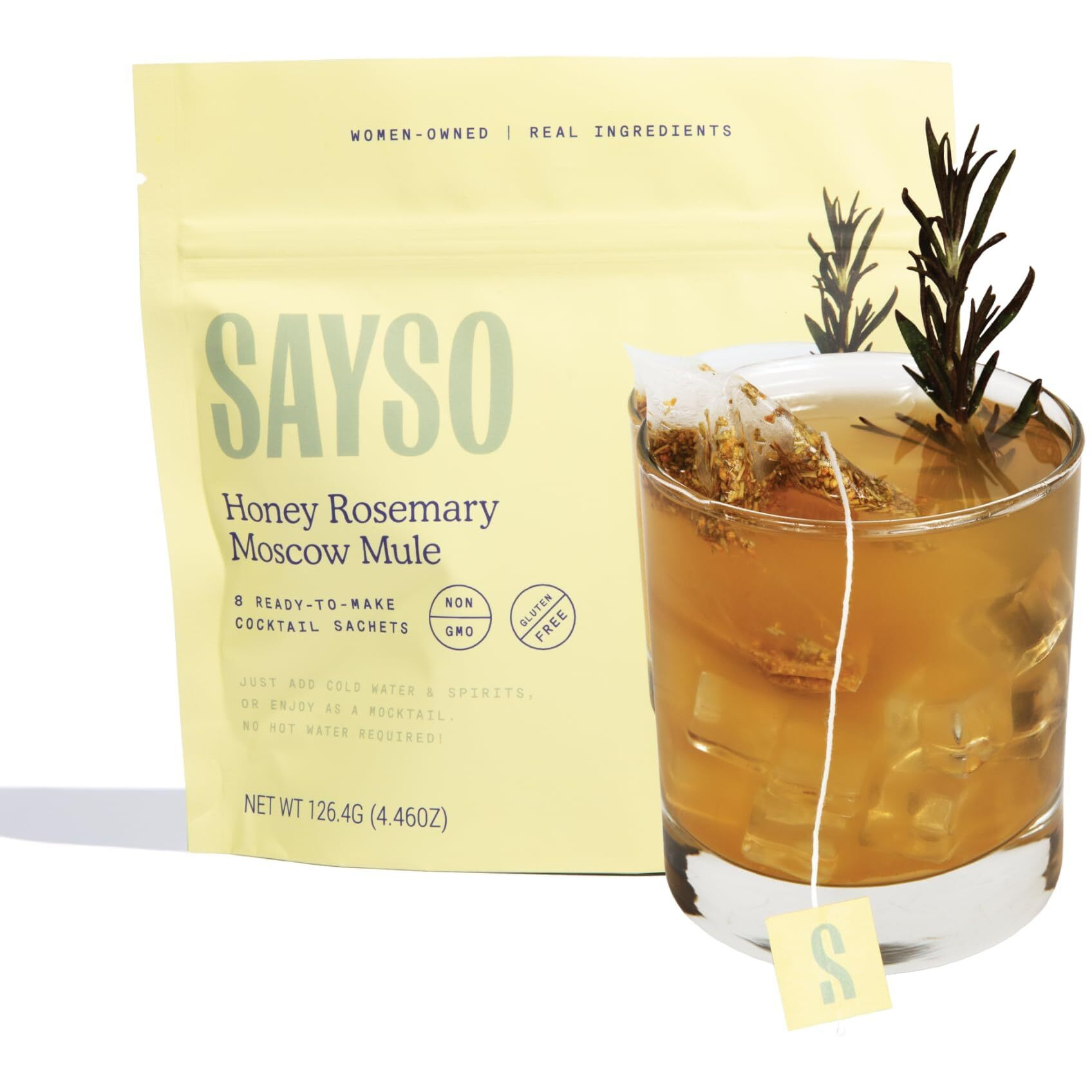 Sayso Honey Rosemary Moscow Mule | The Original Craft Cocktail Tea Bag Mixer (Steep In Vodka & Cold Water, Enjoy In 1 Min) Or Skip The Spirit For Mocktail | Organic, Certified Gluten-Free & Non-Gmo, 8 Count