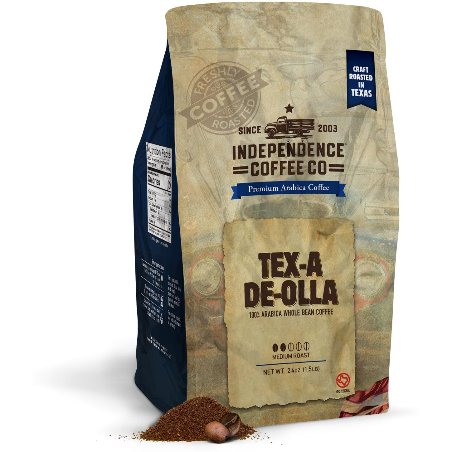 Independence Coffee Co. Tex-A De Olla Mexican Style Cinnamon And Brown Sugar Flavored Light Roast Whole Bean Coffee, 24 Ounce Bag (Packaging May Vary)