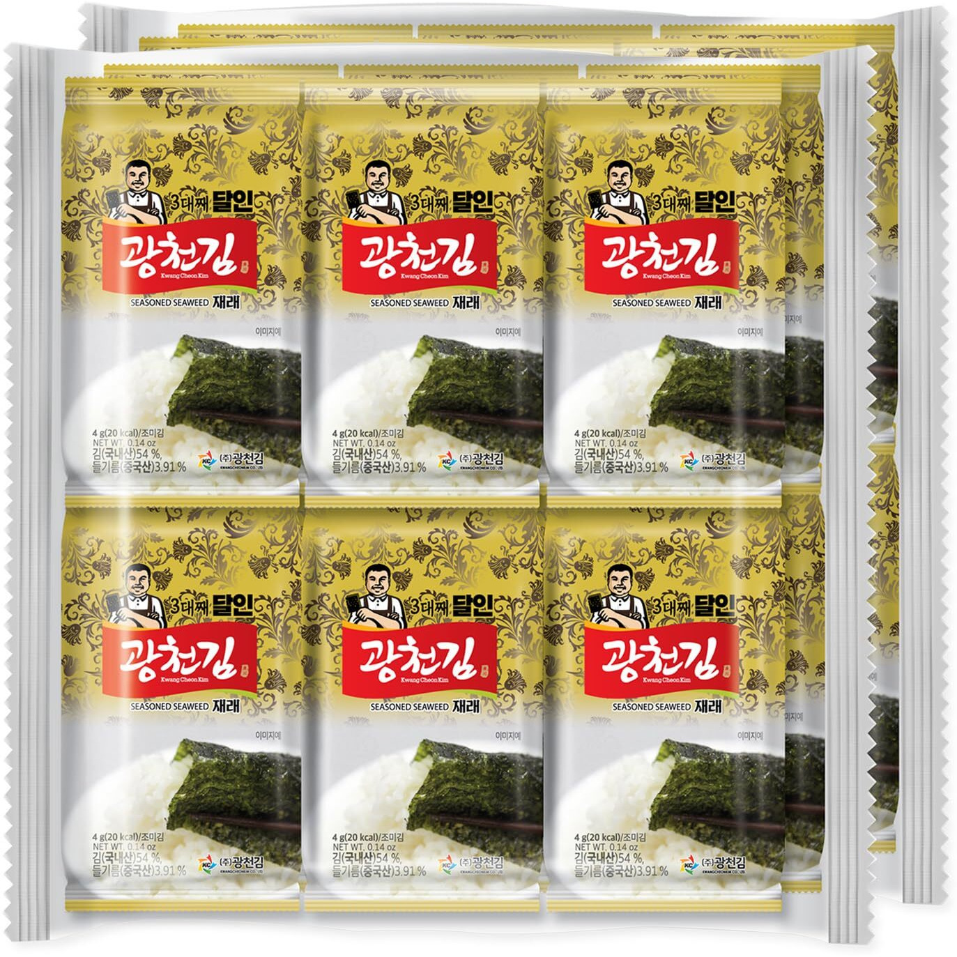Kimnori Kwangcheonkim Seasoned Seaweed Snacks - 24 Individual Packs Sheets Premium Natural Roasted Laver Nori 4G 0.14 Ounce