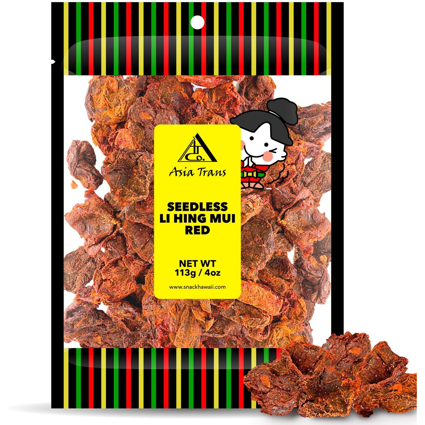 Asia Trans Seedless Red Li Hing Mui Crack Seed Plums | Hawaiian Favorite | Sweet, Sour, & Salty Dried Asian Plum Candy