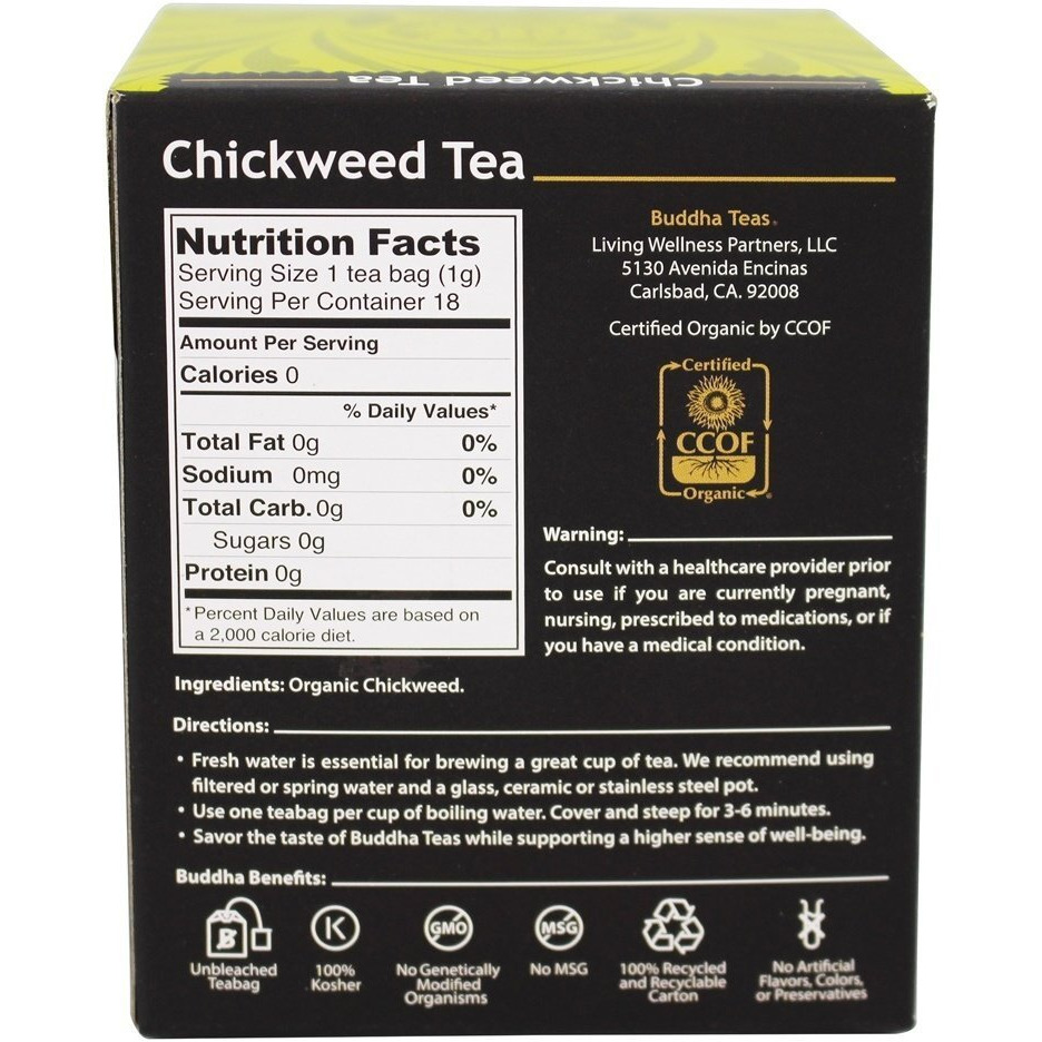 Buddha Teas Organic Chickweed Tea - Ou Kosher, Usda Organic, Ccof Organic, 18 Bleach-Free Tea Bags