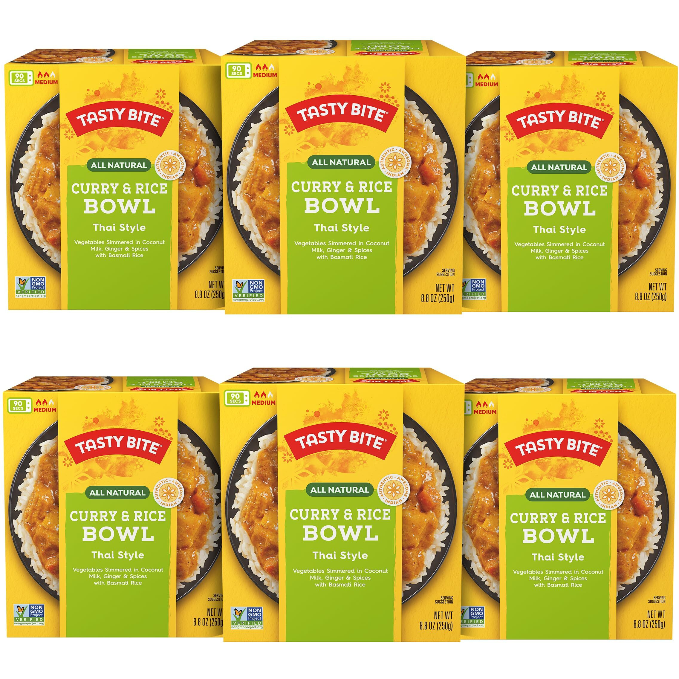 Tasty Bite Thai Style Curry & Rice Bowl, 8.8 Ounce, Pack Of 6, Ready To Eat Microwaveable, Vegetarian, Gluten Free
