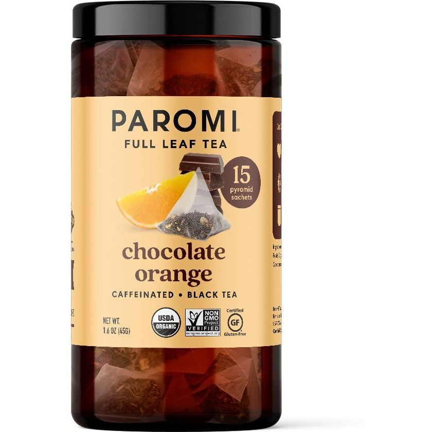 Paromi Chocolate Orange Organic Black Tea, Signature Jar, 15 Count