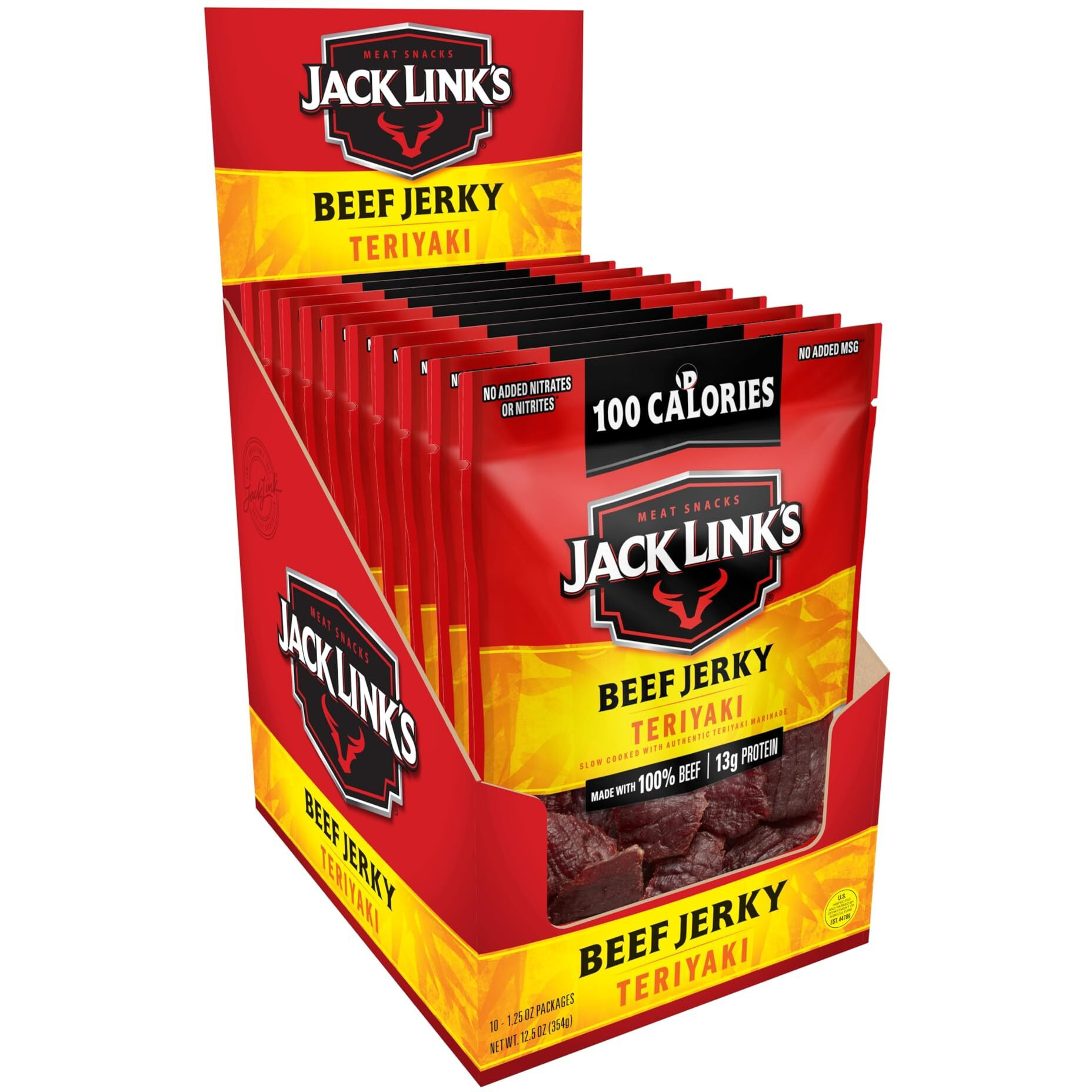 Jack Link's Beef Jerky, Teriyaki, 13G Of Protein, 1.25 Oz (10 Pack)
