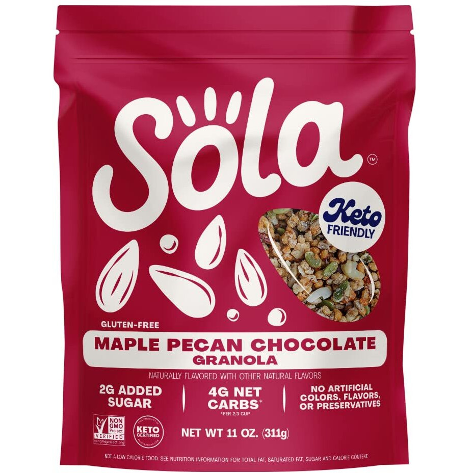 Sola Low Carb & Keto Friendly Granola, Maple Pecan Chocolate - Low Sugar, Naturally Flavored, Gluten Free & No Artificial Colors, Flavors Or Preservatives, 11 Oz Pouch (Pack Of 1)