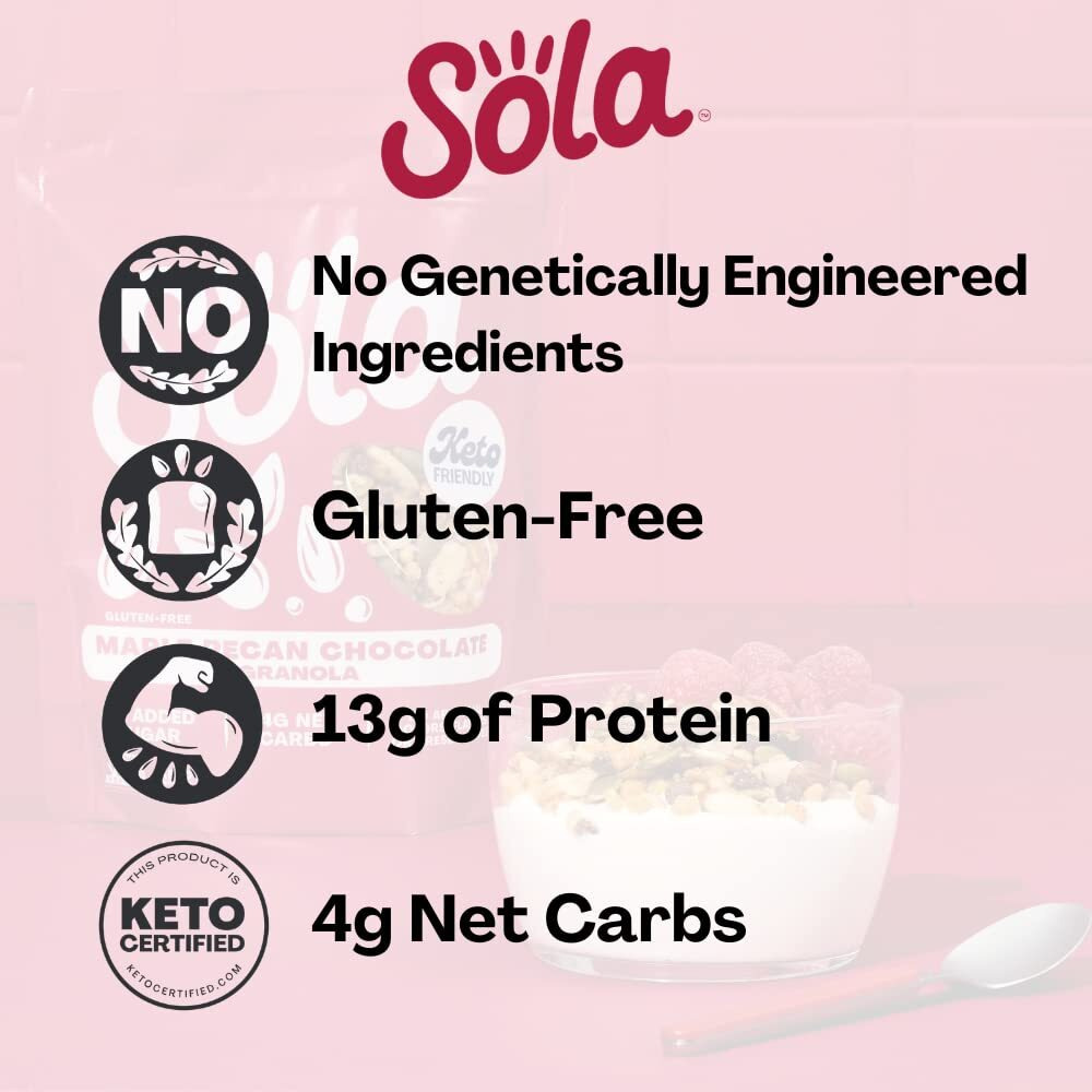 Sola Low Carb & Keto Friendly Granola, Maple Pecan Chocolate - Low Sugar, Naturally Flavored, Gluten Free & No Artificial Colors, Flavors Or Preservatives, 11 Oz Pouch (Pack Of 1)