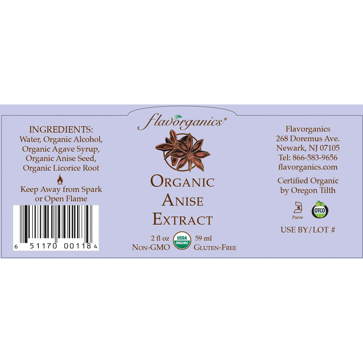 Flavorganics Organic Anise Extract, 2 Ounce Bottle