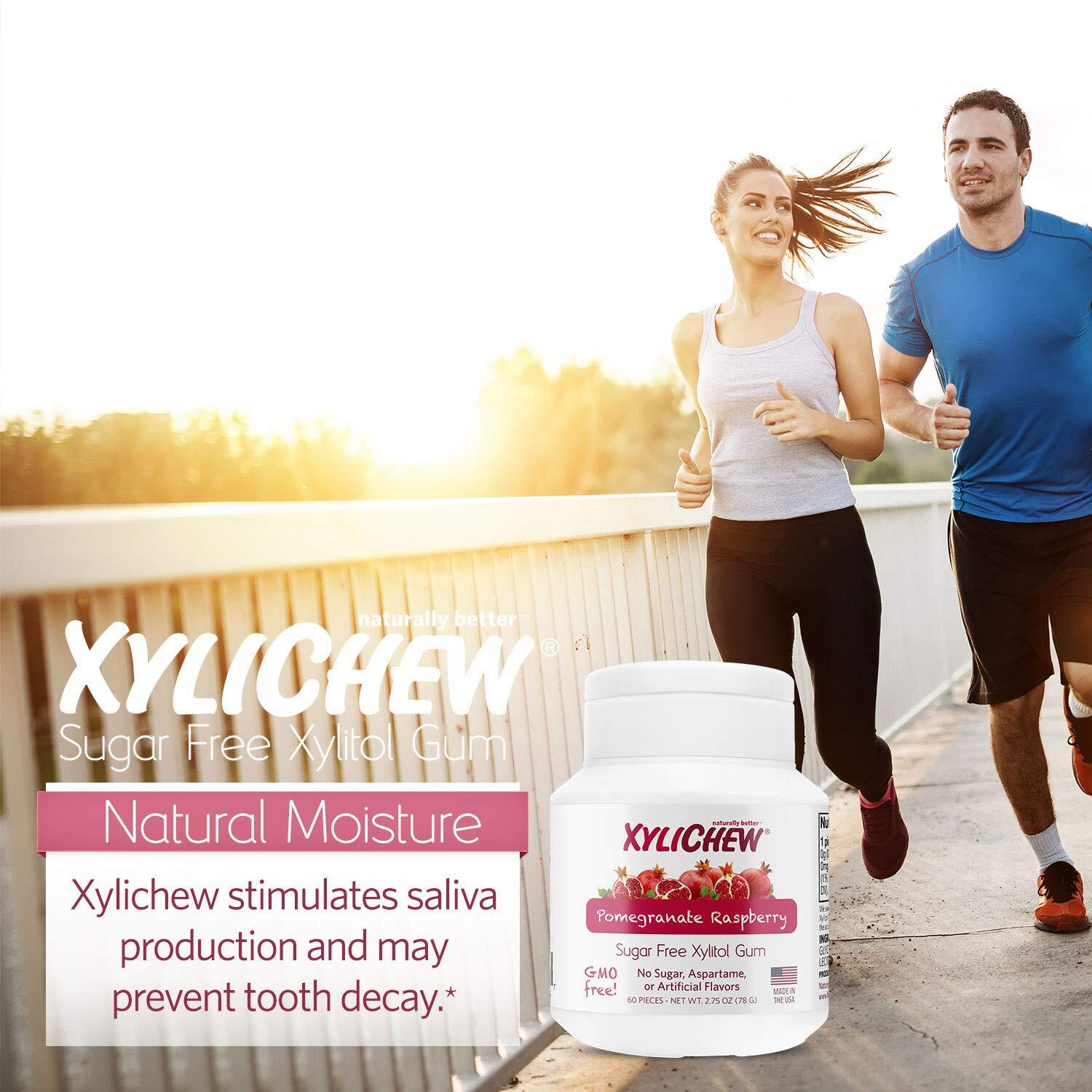 Xylichew 100% Xylitol Chewing Gum - Non Gmo, Non Aspartame, Gluten Free, And Sugar Free Gum - Natural Oral Care, Relieves Bad Breath And Dry Mouth - Pomegranate Raspberry, 240 Count