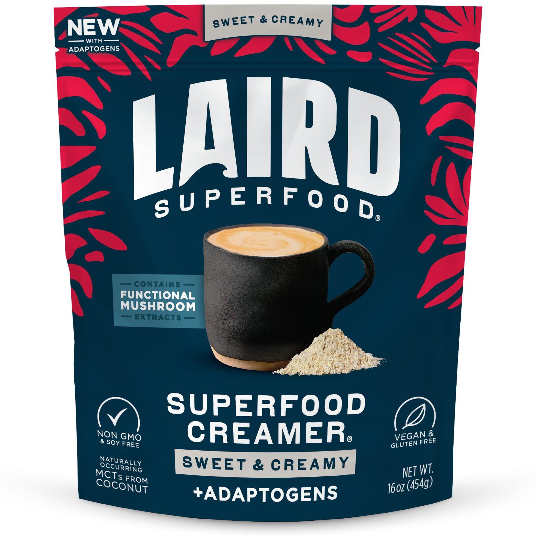 Laird Superfood Non-Dairy Coconut Powder Creamer - Sweet & Creamy + Adaptogens - Superfood Creamer With Functional Mushrooms - Non-Gmo, Vegan, 16 Oz. Bag, Pack Of 1