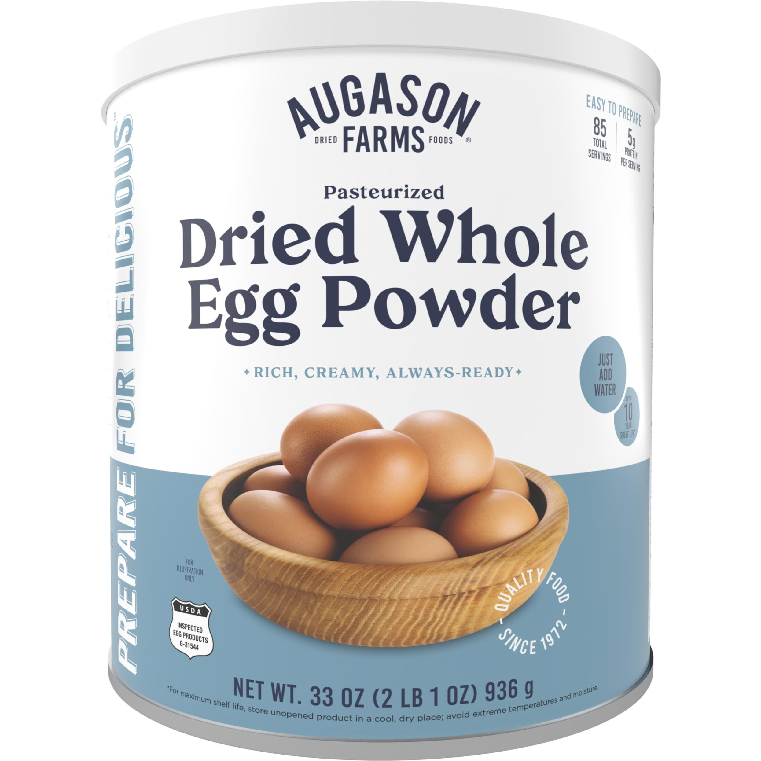 Augason Farms Pasteurized Dried Whole Egg Powder Can, Real Eggs, Emergency Food Supply, Everyday Meals, 85 Servings