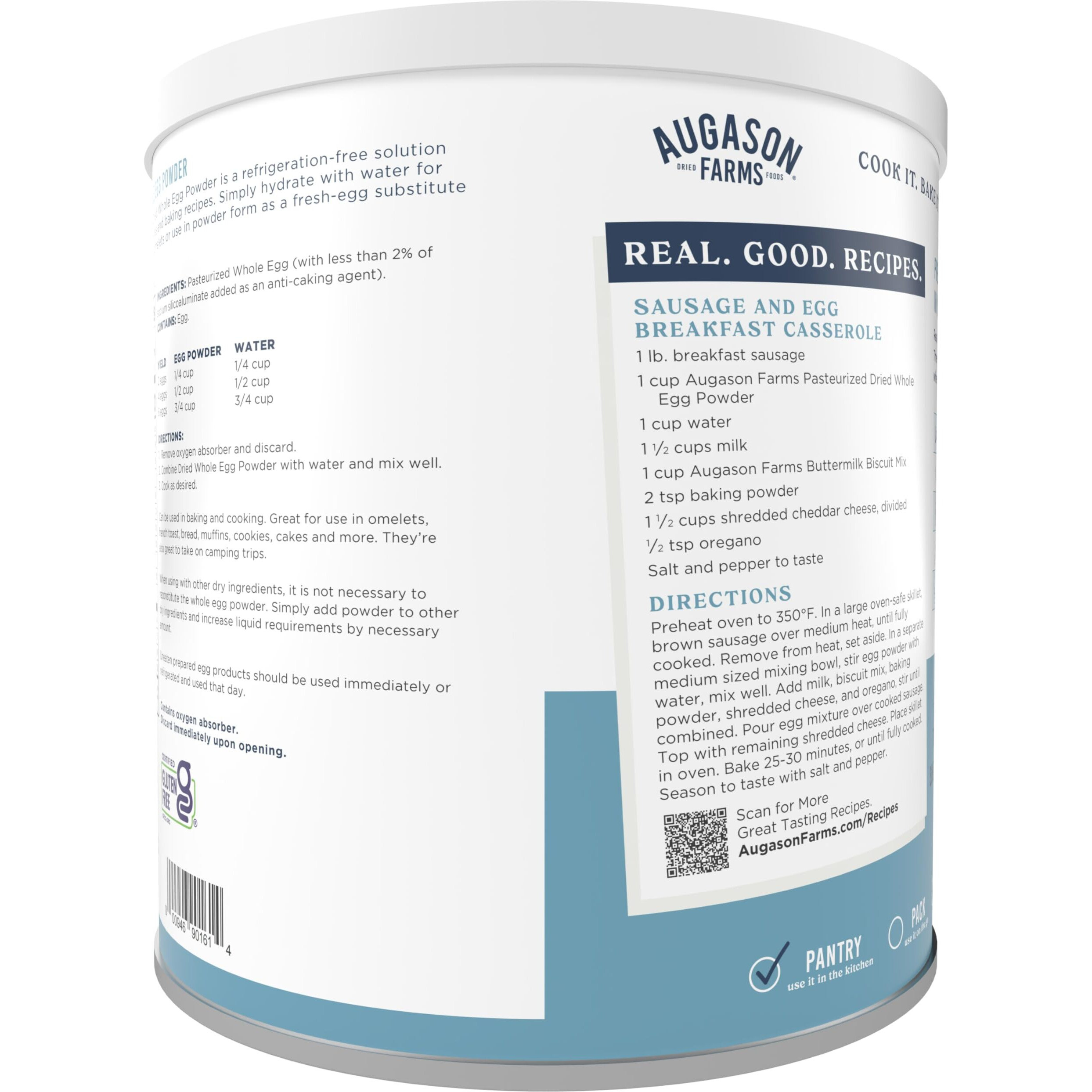 Augason Farms Pasteurized Dried Whole Egg Powder Can, Real Eggs, Emergency Food Supply, Everyday Meals, 85 Servings