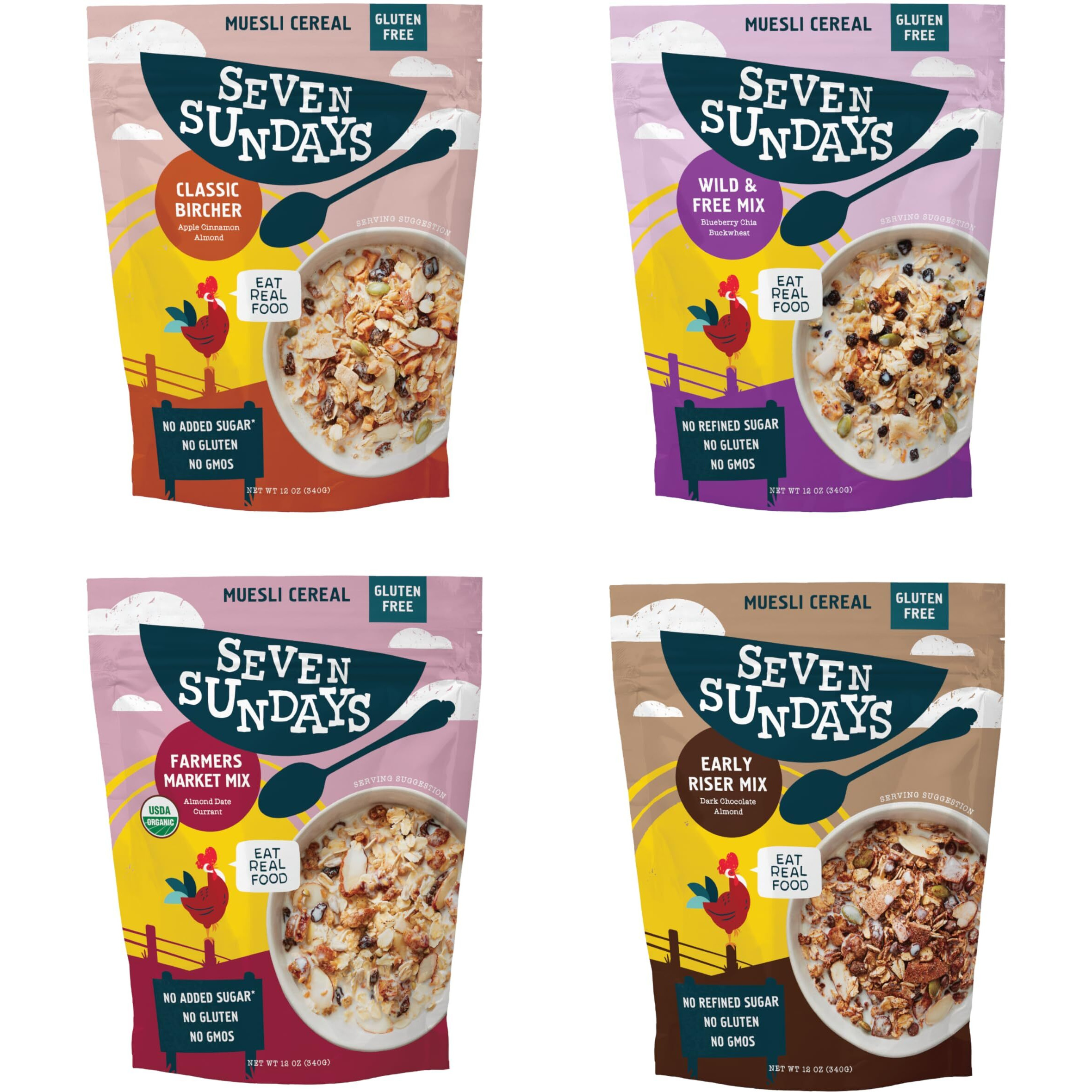 Seven Sundays Muesli Cereal Variety Pack - 4 Count, 12 Oz Bag - Certified Gluten Free Muesli - Non Gmo, No Refined Sugar And Kosher
