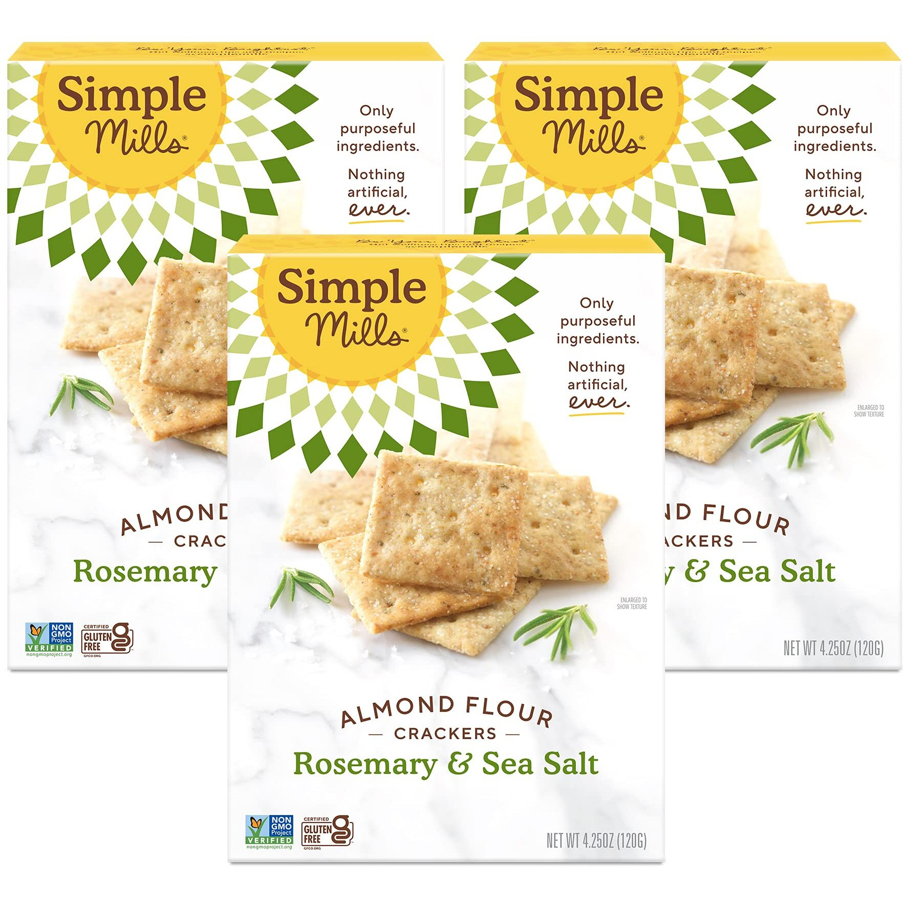 Simple Mills Almond Flour Crackers, Rosemary & Sea Salt - Gluten Free, Vegan, Healthy Snacks, 4.25 Ounce (Pack Of 3)