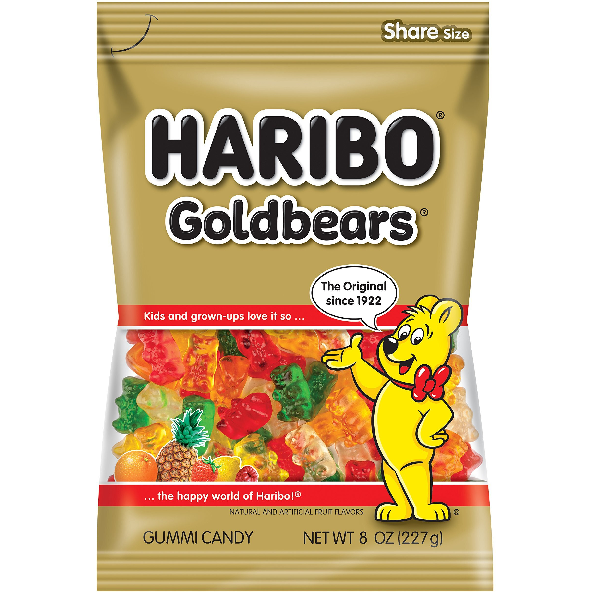 Haribo Gummi Candy, Original Goldbears Gummy Bears, 8 Ounce Share Size Bags (Pack Of 10) Delicious Soft & Chewy Sweet Snacks, Assorted Fruity Flavors