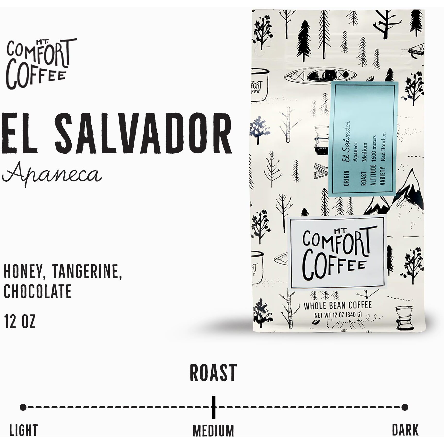 Mt. Comfort Coffee El Salvador Medium Roast, 12 Ounce - Locally Sourced From Local, International Coffee Farms - Roasted Whole Beans.