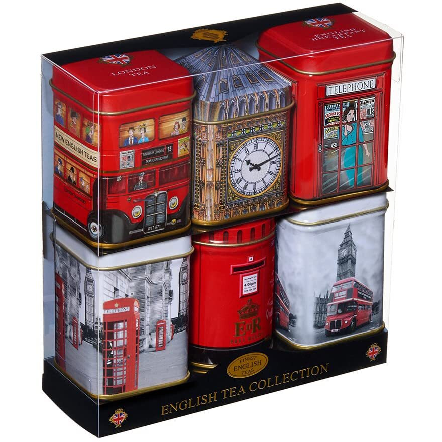 Iconic London Sights 6X Tea Tins With Fine English Breakfast Loose Leaf Tea, British Souvenir, Big Ben, Uk Foods