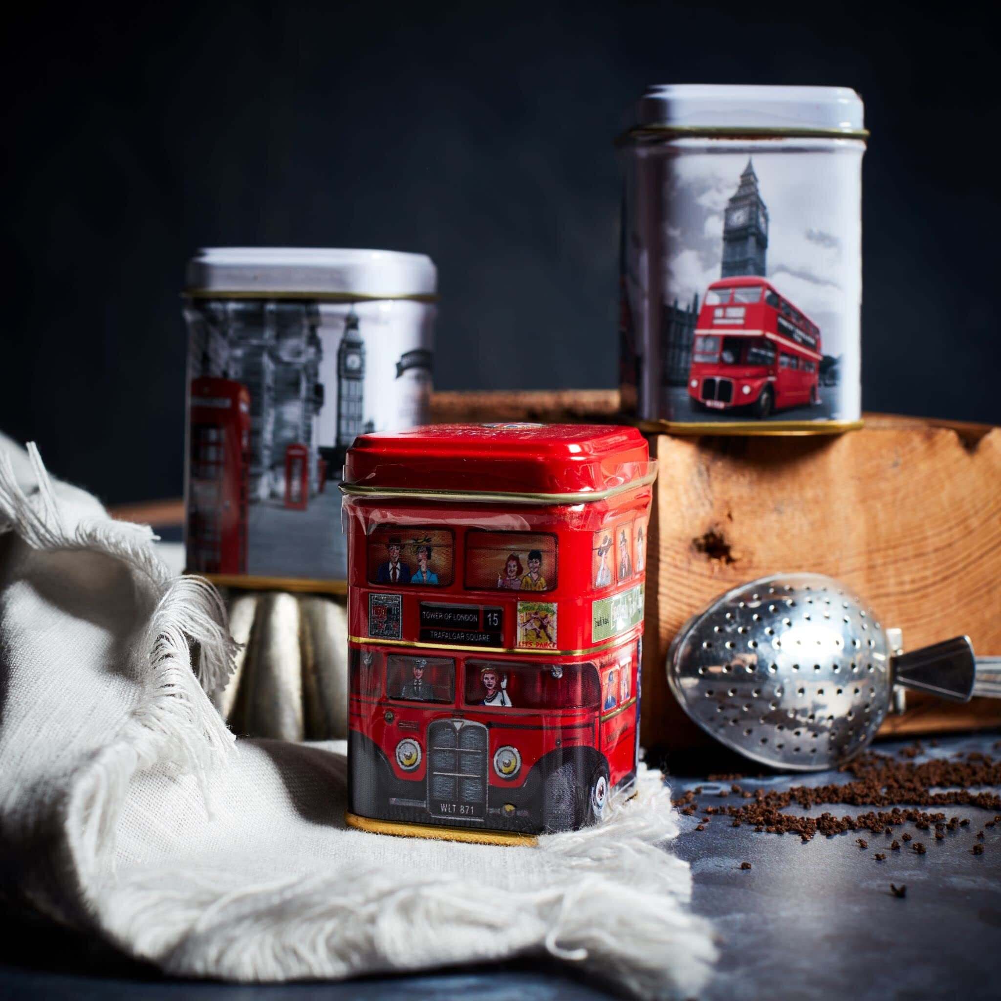 Iconic London Sights 6X Tea Tins With Fine English Breakfast Loose Leaf Tea, British Souvenir, Big Ben, Uk Foods