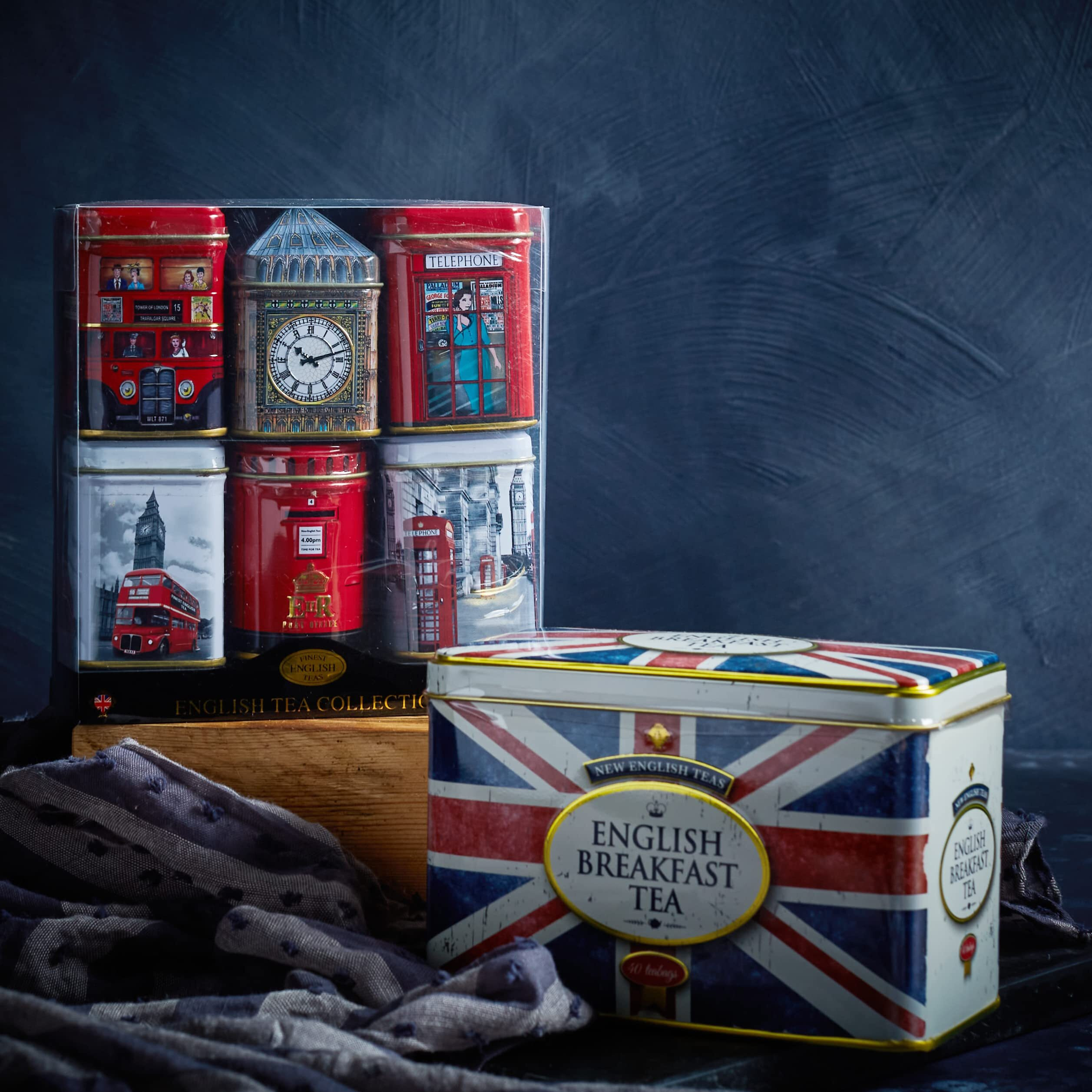 Iconic London Sights 6X Tea Tins With Fine English Breakfast Loose Leaf Tea, British Souvenir, Big Ben, Uk Foods