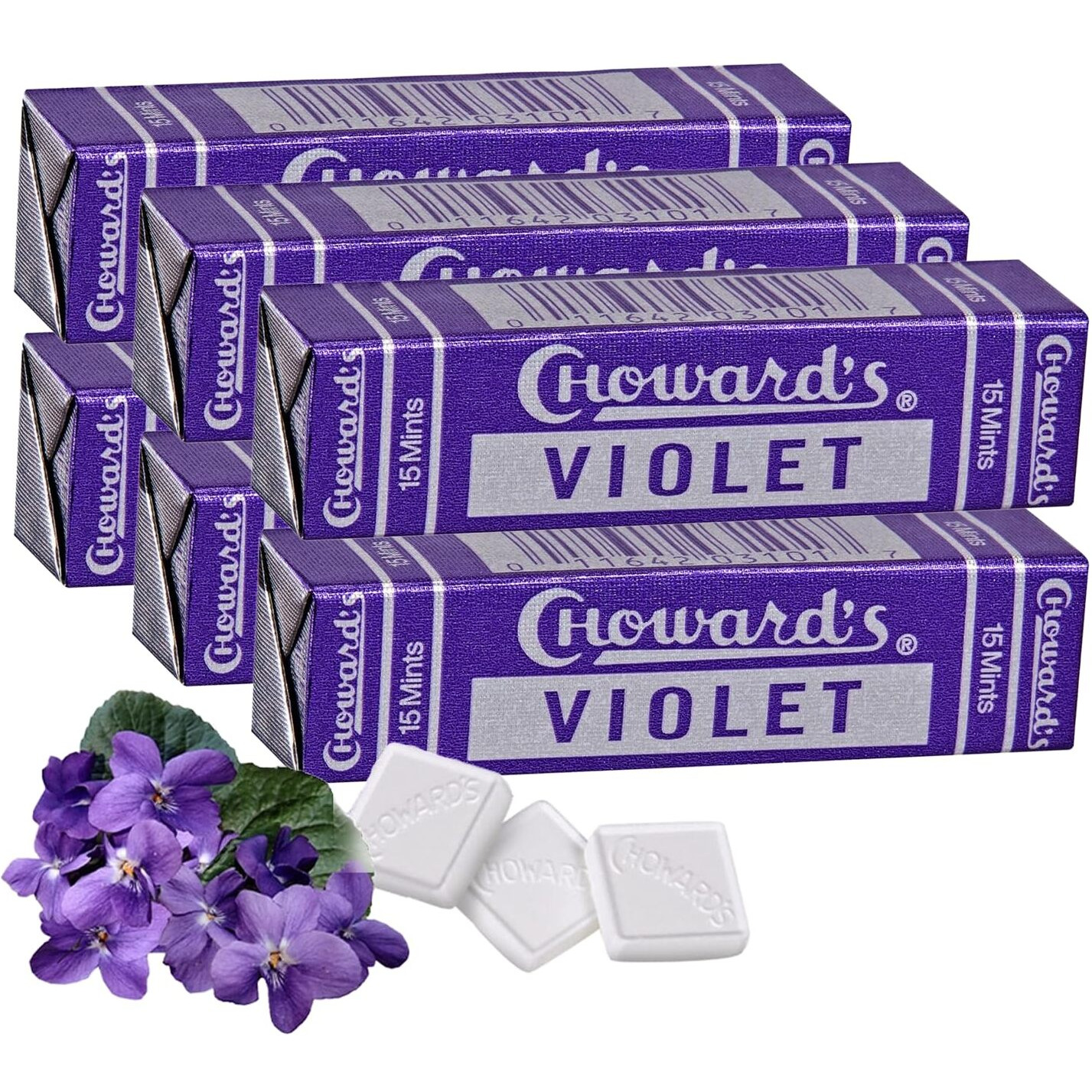 Choward's Violet Mints Candy | Bold Aromatic Flavor | Perfect For Snacks In Lunchboxes, Travel, Sharing, And Gifting | Nostalgic Vintage Candy | 6 Pack (15 Mints Per Package)