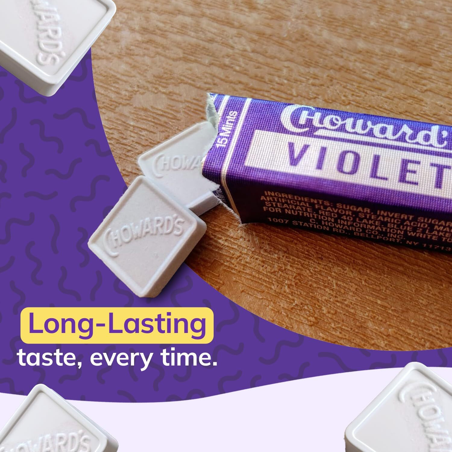 Choward's Violet Mints Candy | Bold Aromatic Flavor | Perfect For Snacks In Lunchboxes, Travel, Sharing, And Gifting | Nostalgic Vintage Candy | 6 Pack (15 Mints Per Package)