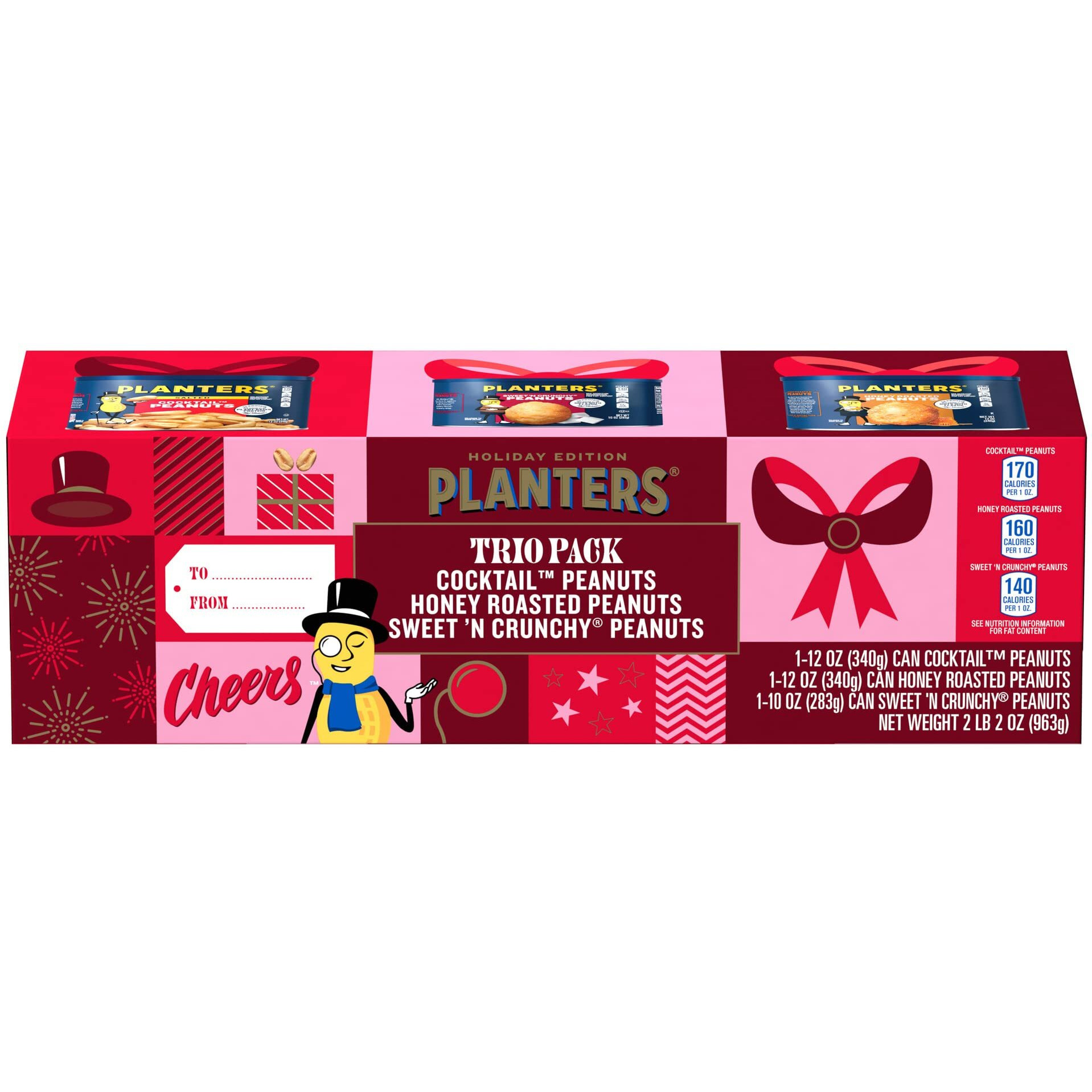 Planters Peanuts Holiday Trio Pack - Snacks Variety Pack For Adults With Sweet N Crunchy, Honey Roasted, And Cocktail Peanuts (3 Count Canisters)