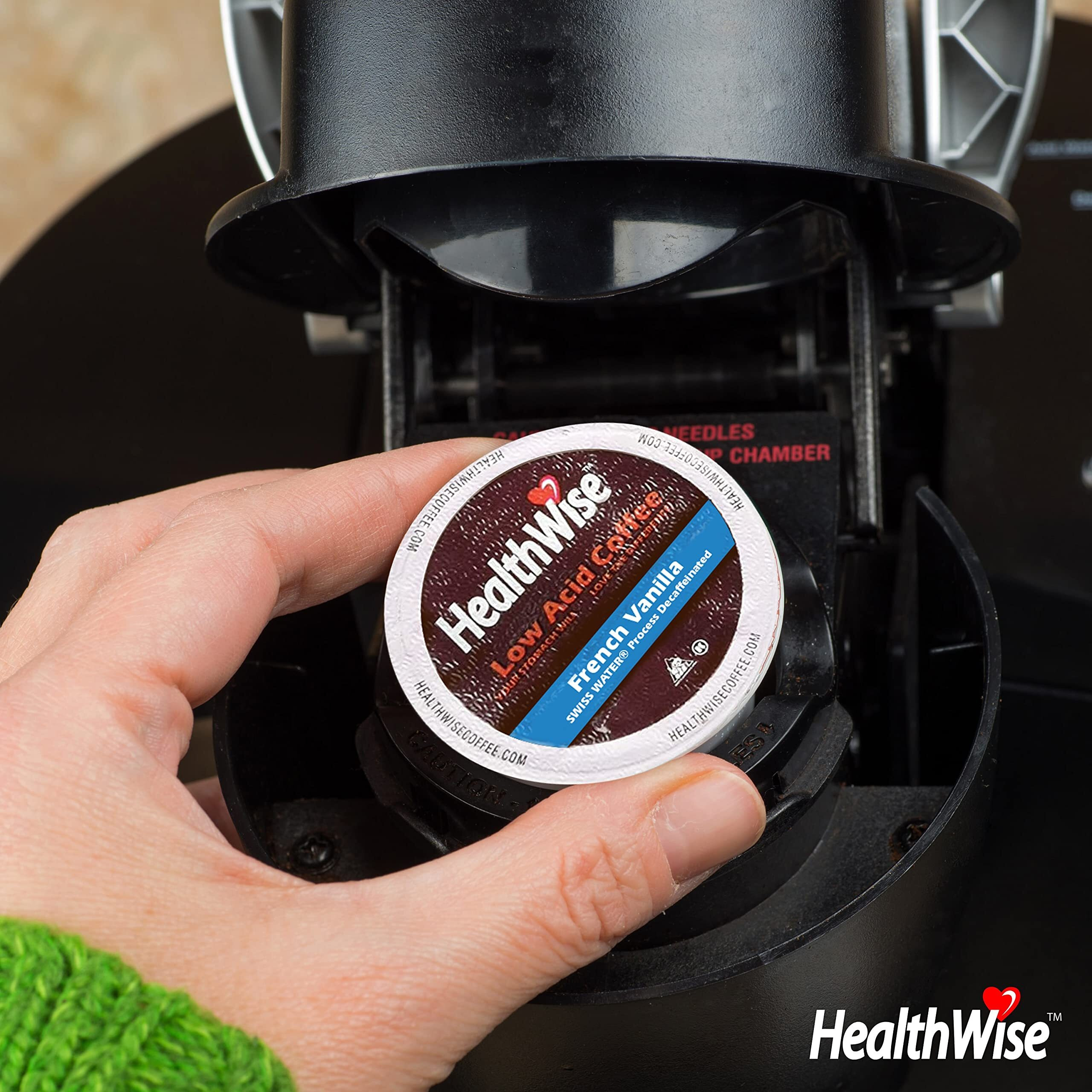 Healthwise Low Acid French Vanilla Decaf, Chemical-Free Swiss Water Process, 99.9% Caffeine Free, 100% Colombian Coffee K-Cups - Medium Roast, Healthier Coffee For Sensitive Stomachs - 72 Count (Pack Of 6)