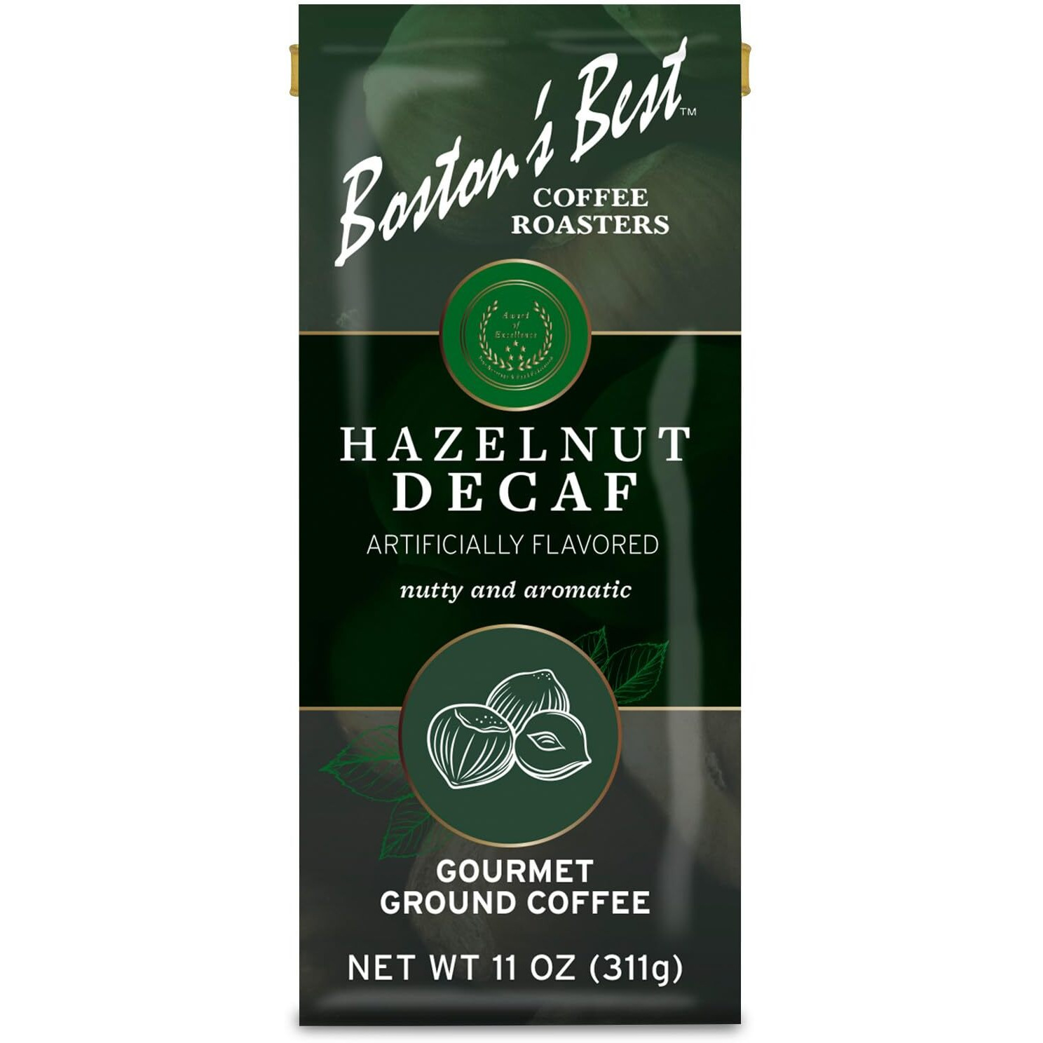 Bostons Best Coffee - Hazelnut Decaf Gourmet Coffee, Delicious Medium Roast Coffee, Nutty Premium Ground Coffee, 11 Oz. / 311 G Coffee Bag