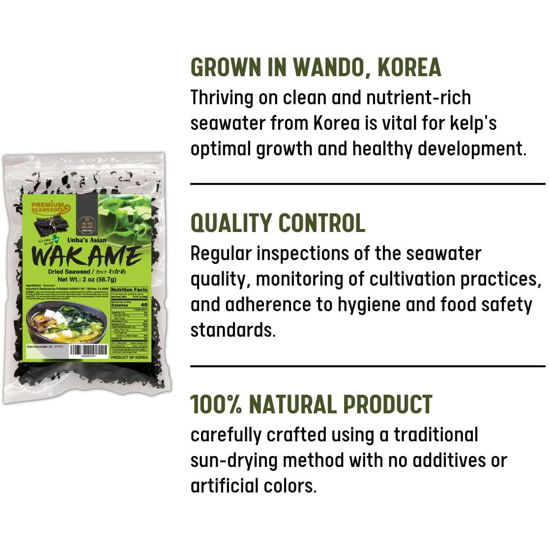 Korean Premium Wakame Dried Seaweeds Flake 2 Oz - 100% Natural From Ocean Cooking For Miso Soup, Salad, Sea Vegetable Product Of Korea