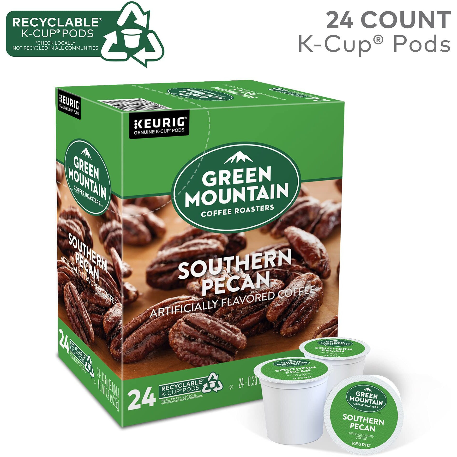 Green Mountain Coffee Roasters Southern Pecan, Single-Serve Keurig K-Cup Pods, Flavored Light Roast, 24 Count