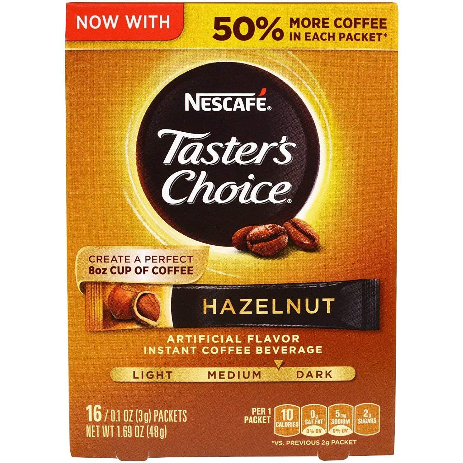 Nescafe Taster's Choice Hazelnut Medium Dark Roast Instant Coffee, 16 Count