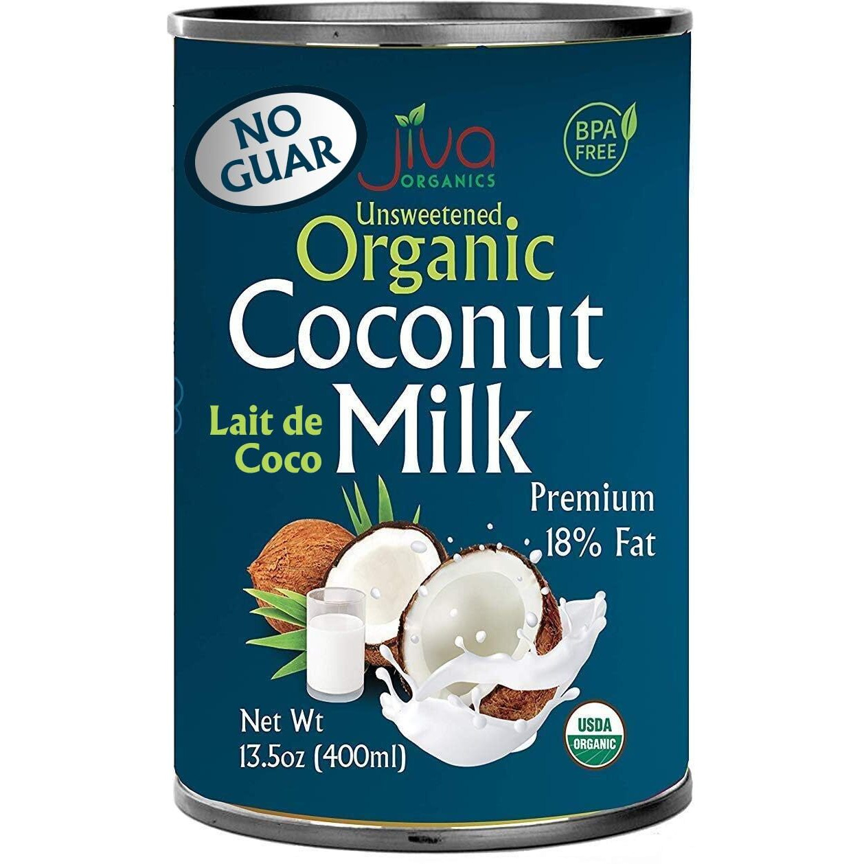 Jiva Organics Organic Coconut Milk 13.5 Ounce (Pack Of 12) - Unsweetened, Premium Full 18% Fat, Vegan, Paleo, No Guar Gum, Bpa Free, Keto Friendly