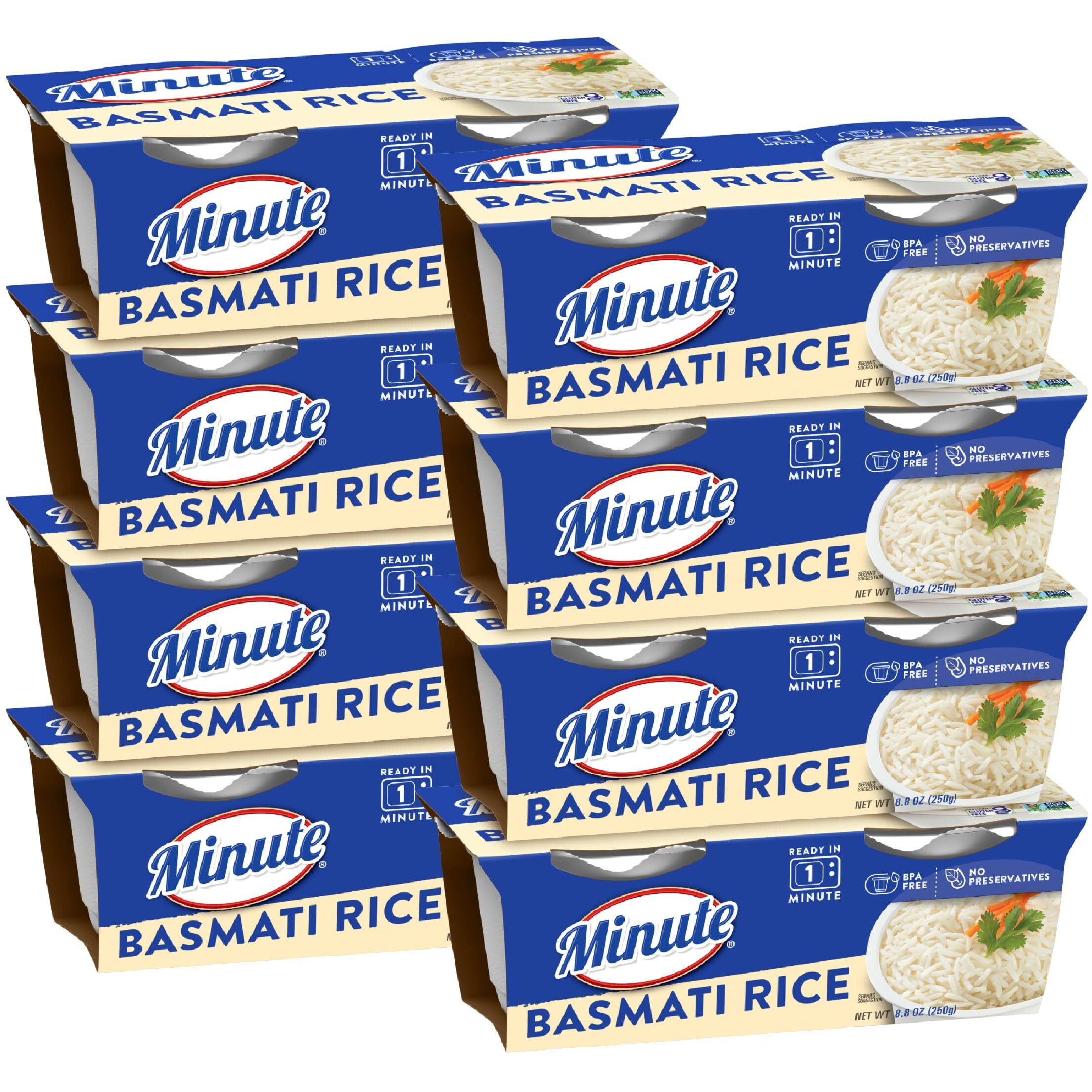 Minute Ready-To-Serve Basmati Rice, Microwavable Rice Cups, 8.8-Ounce Cups (Pack Of 8)