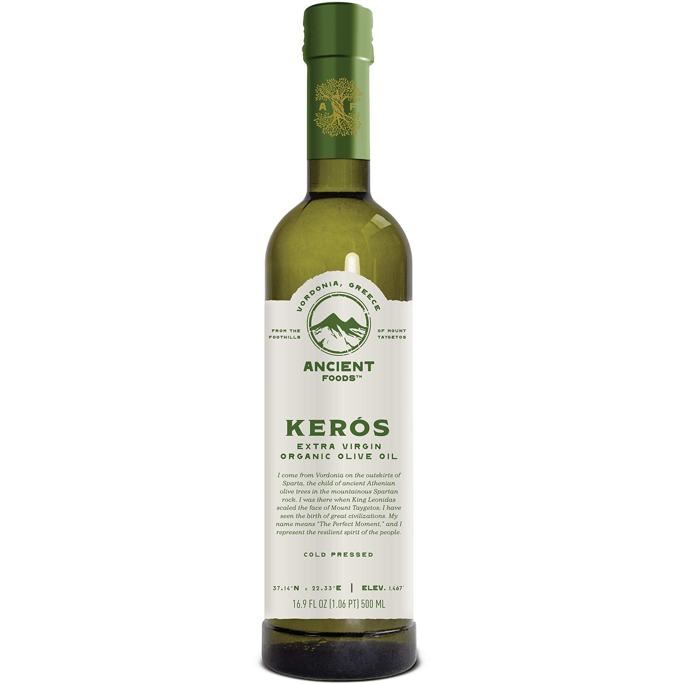 Ancient Foods Keros Greek Organic Extra Virgin Olive Oil - Fresh, Cold Pressed Olive Oil From Greece, High Phenolic Organic Olive Oil From 1000 Year Old Trees (17Oz, 0.5L)