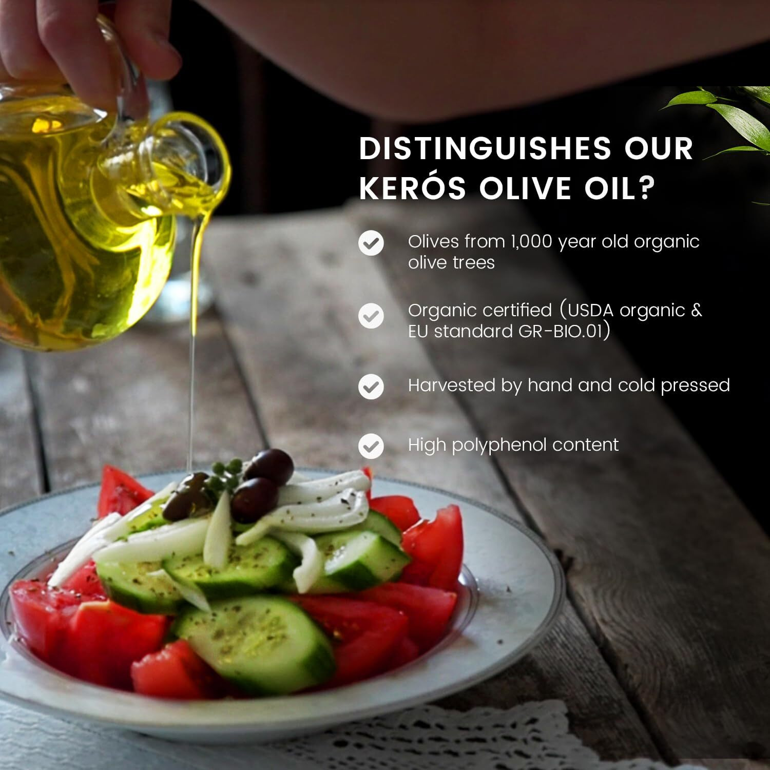 Ancient Foods Keros Greek Organic Extra Virgin Olive Oil - Fresh, Cold Pressed Olive Oil From Greece, High Phenolic Organic Olive Oil From 1000 Year Old Trees (17Oz, 0.5L)