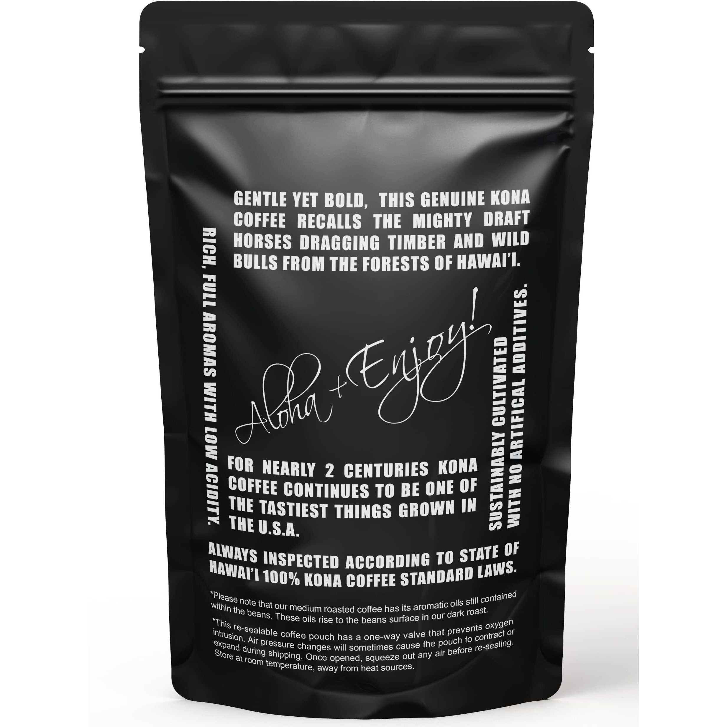 Blue Horse 100% Kona Coffee, Dark Roast, Arabica Whole Beans, 1 Lb (16 Oz) Bag, Farm Fresh, Authentic Hawaiian Coffee Beans From Hawaiis Big Island