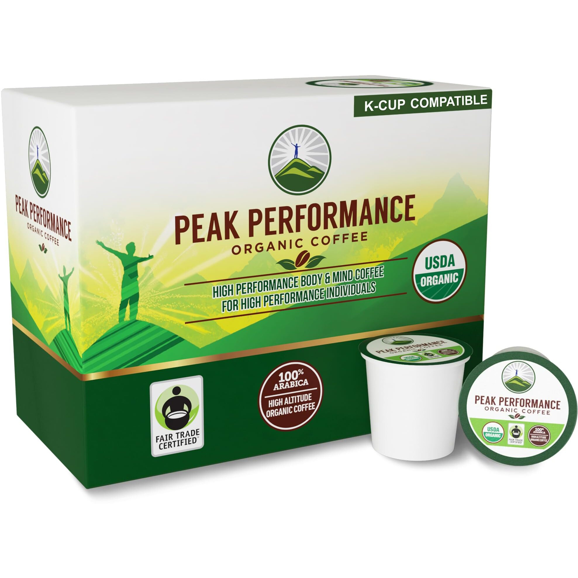 Peak Performance Organic Coffee Pods. Low Acid K-Cup Keurig Compatible High Altitude Usda Organic Coffee. Fair Trade Beans Medium Roast Single Serve 96 Count Recyclable Cups For High Performers