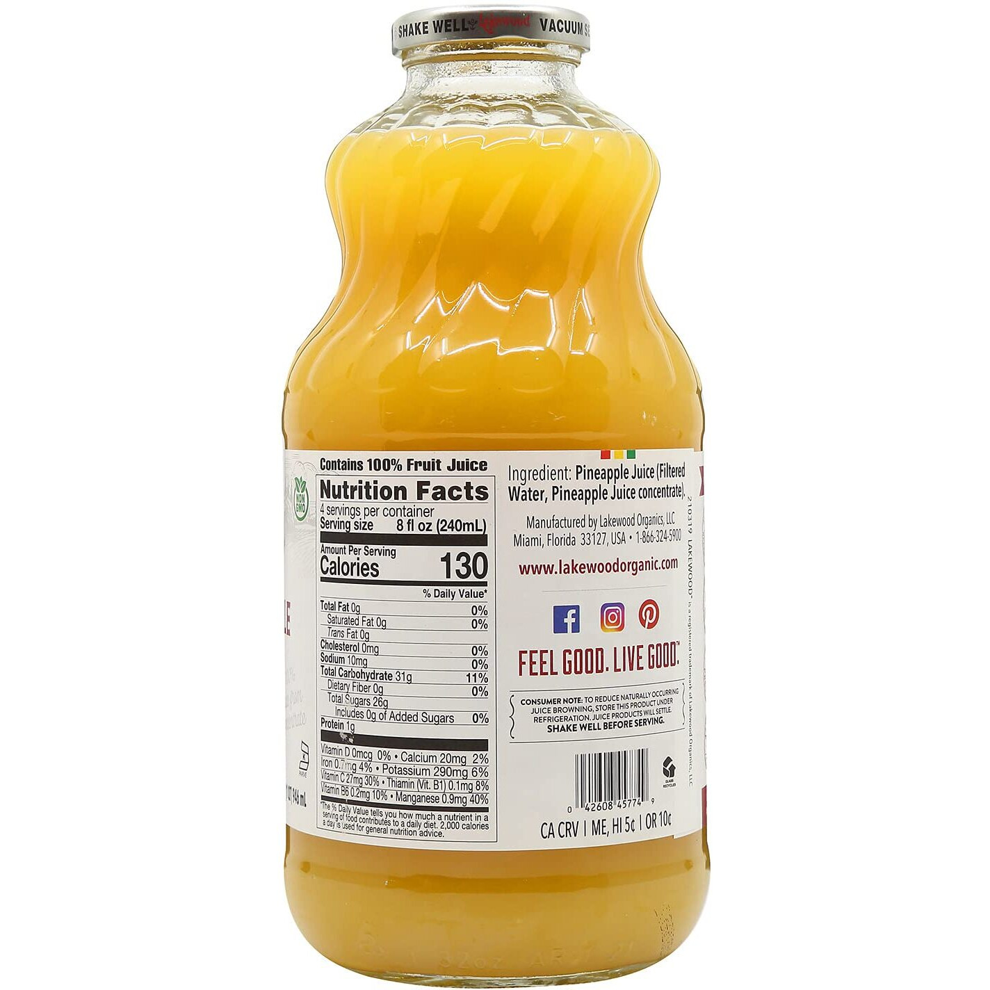 Lakewood Pineapple Juice, 32 Fz