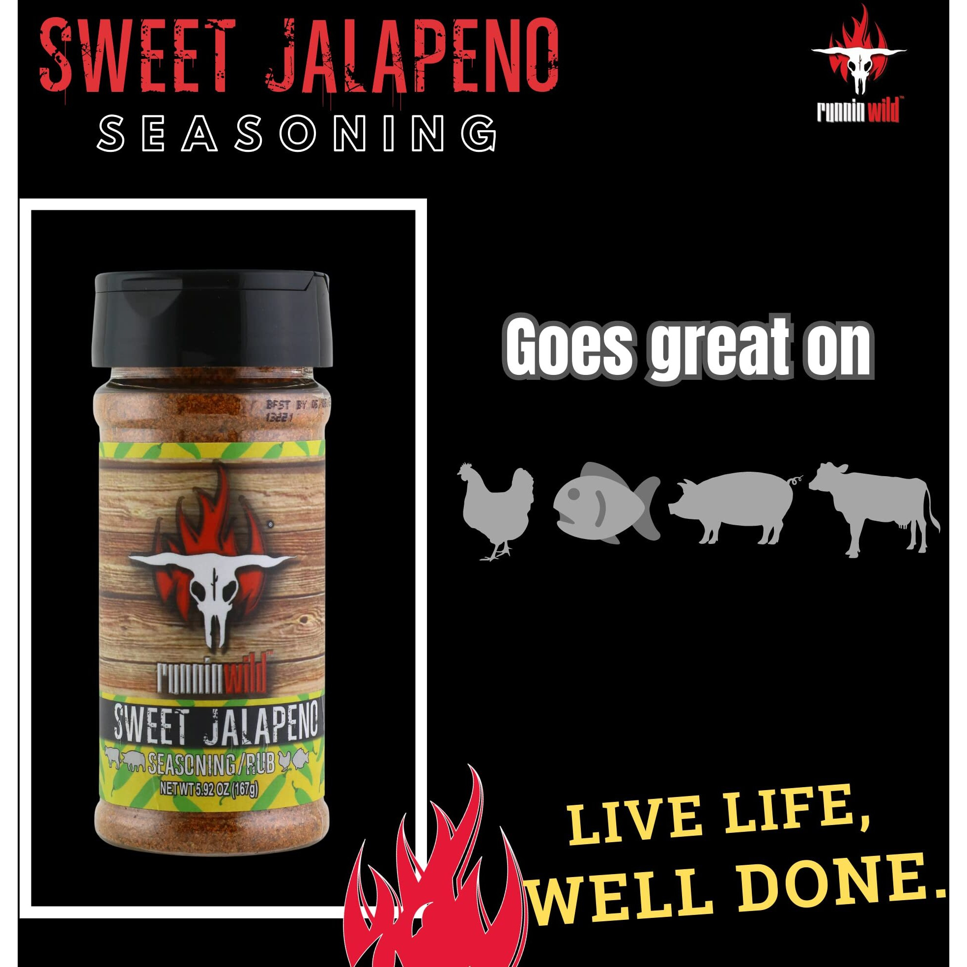 Sweet Jalapeno Seasoning | Premium Sweet And Spicy Rub | Sweet Heat Rub For Beef, Pork, Chicken, And Fish | Incredible Fajita Seasoning And Rib Rub | Runnin Wild Foods, 5.9 Oz