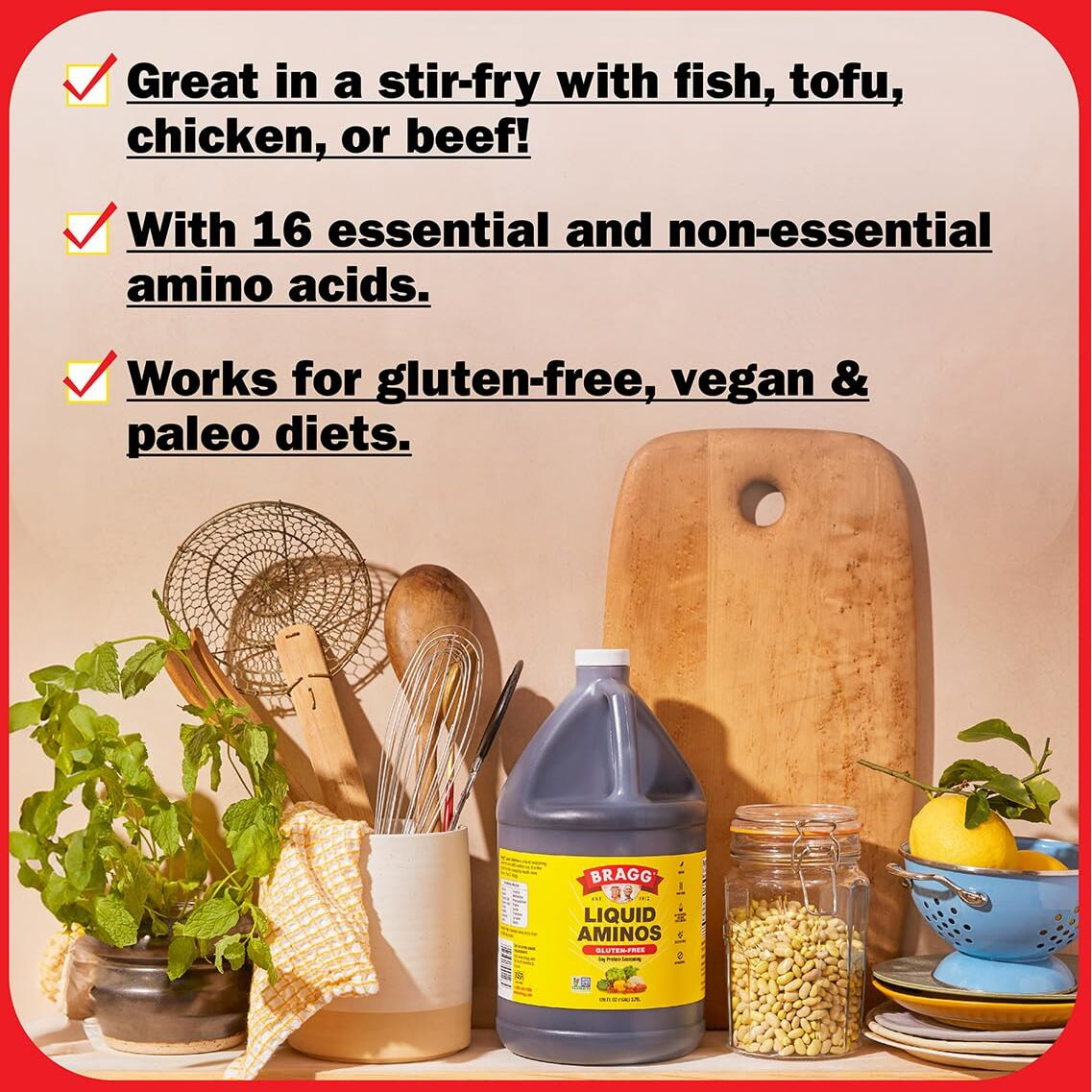 Bragg Liquid Aminos All-Purpose Seasoning - 16 Fl Oz - Gluten-Free Soy Sauce Alternative - Perfect For Stir-Fries And Cooking At Home