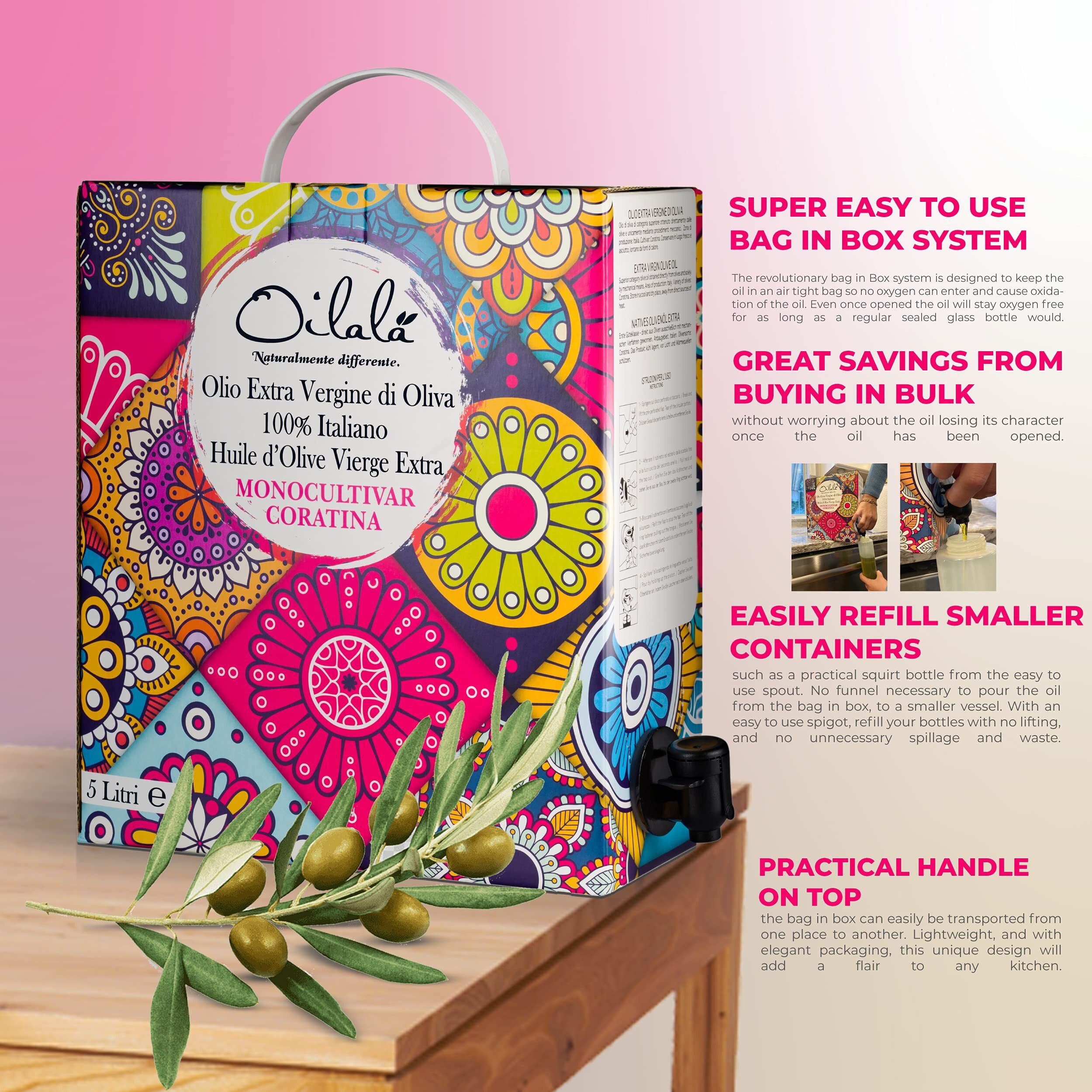 Oilala, 2022/23 Harvest Extra Virgin Olive Oil, Coratina, Gold Medal Nyiooc 2022 Low Acidity, Robust, Puglia Italy, Italian Family Farm, Single Source, High Polyphenol, (101 Fl Oz) (3 Liter)